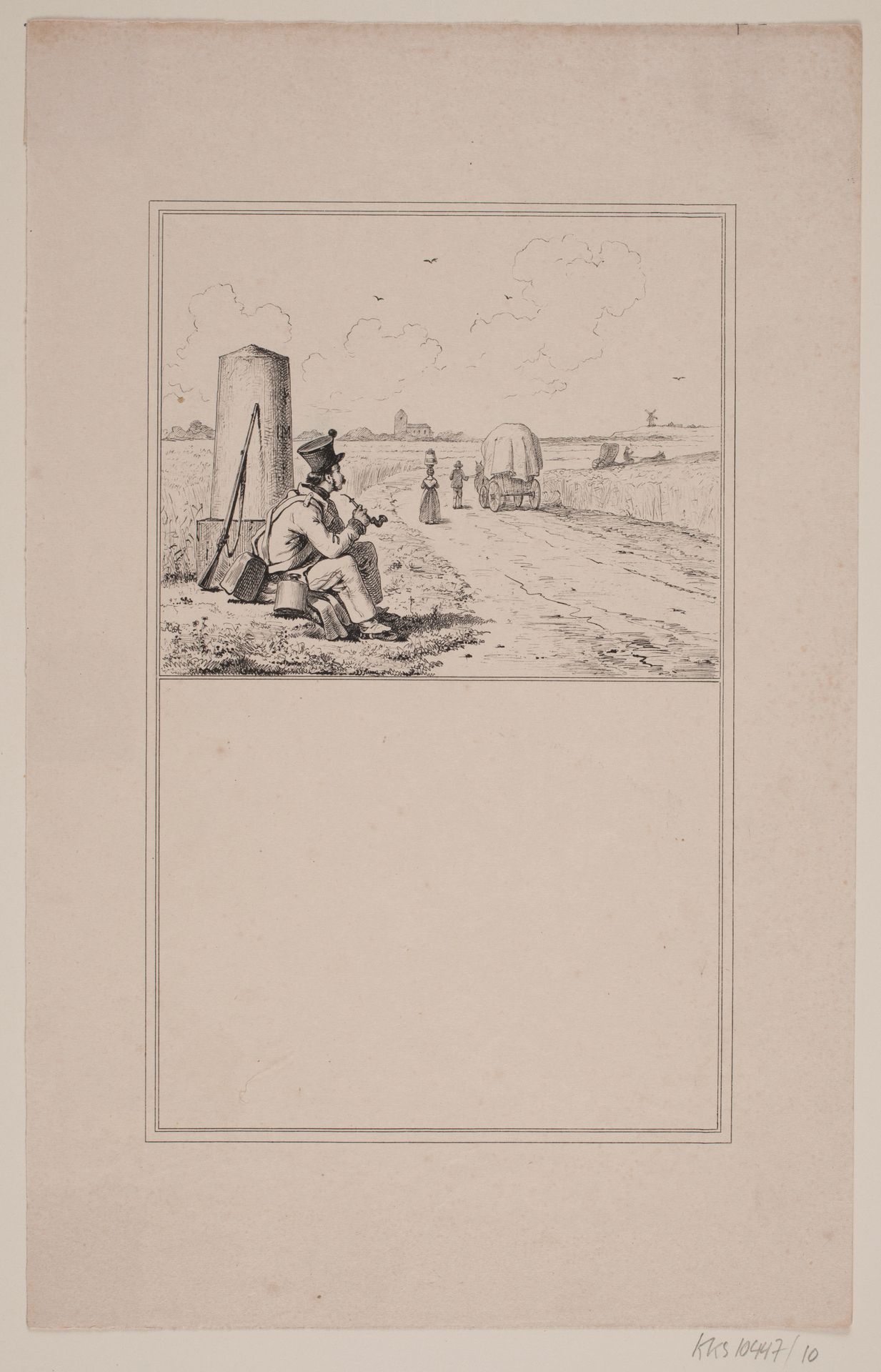 Soldaten på vandring. Prøvetryk til Chr. Winther og M. Rørbye, "25 Billeder for små børn" by Adolph Kittendorff