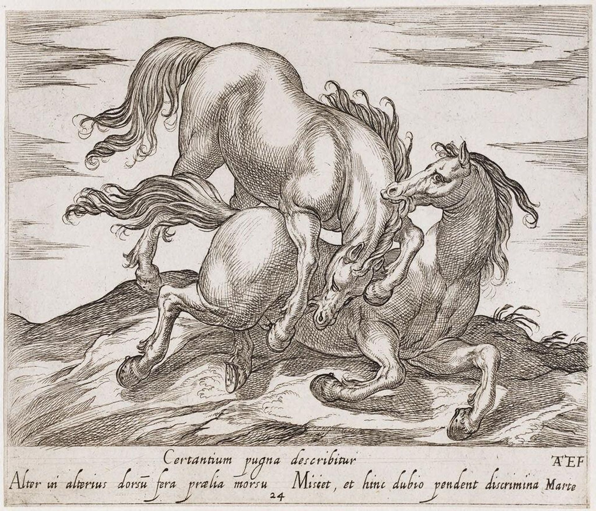Two Horses Fighting by Antonio Tempesta