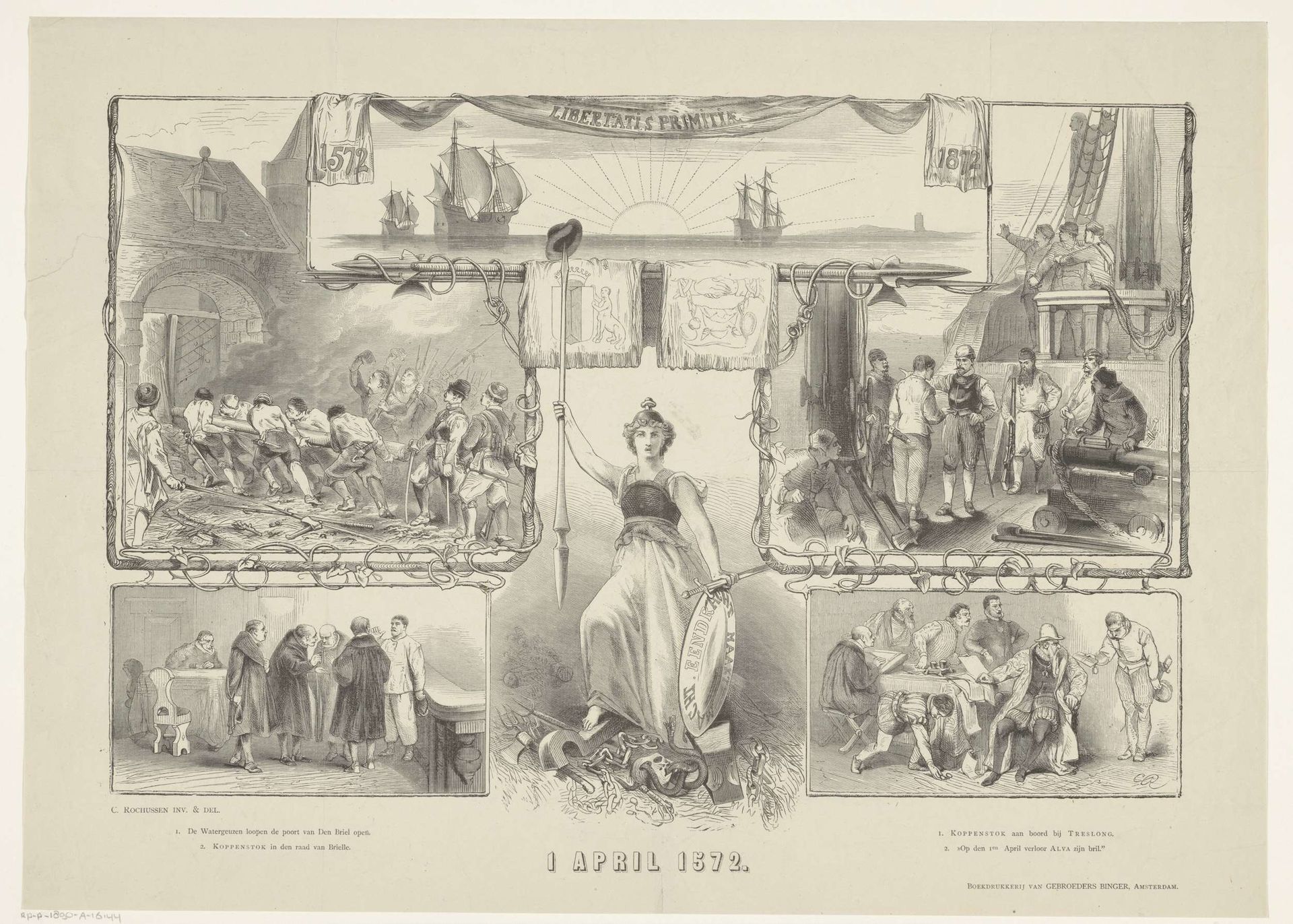 Gedenkprent ter herinnering aan de inname van Den Briel by Anonymous