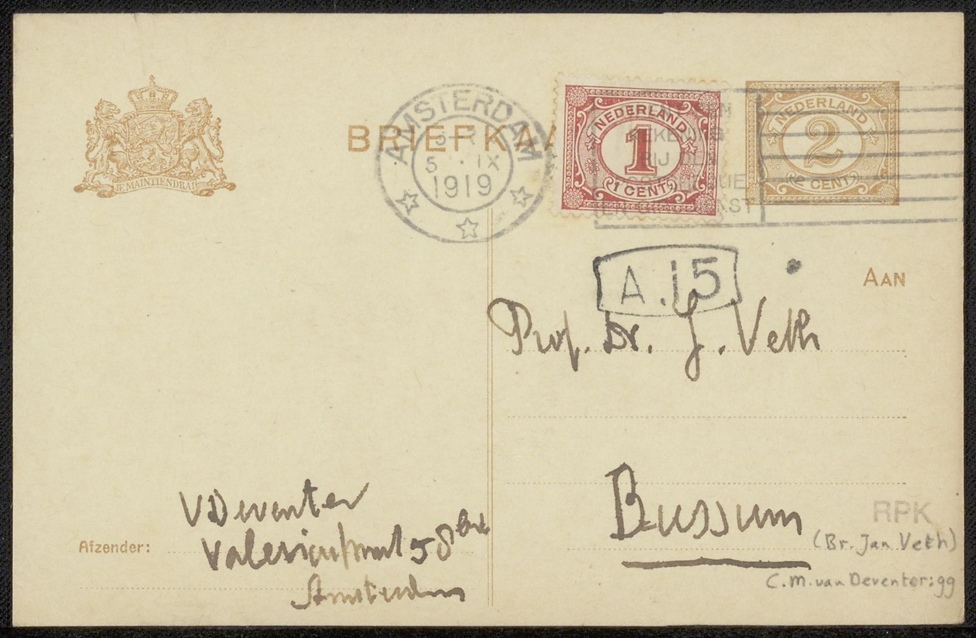 Briefkaart aan Jan Veth by Chap van Deventer