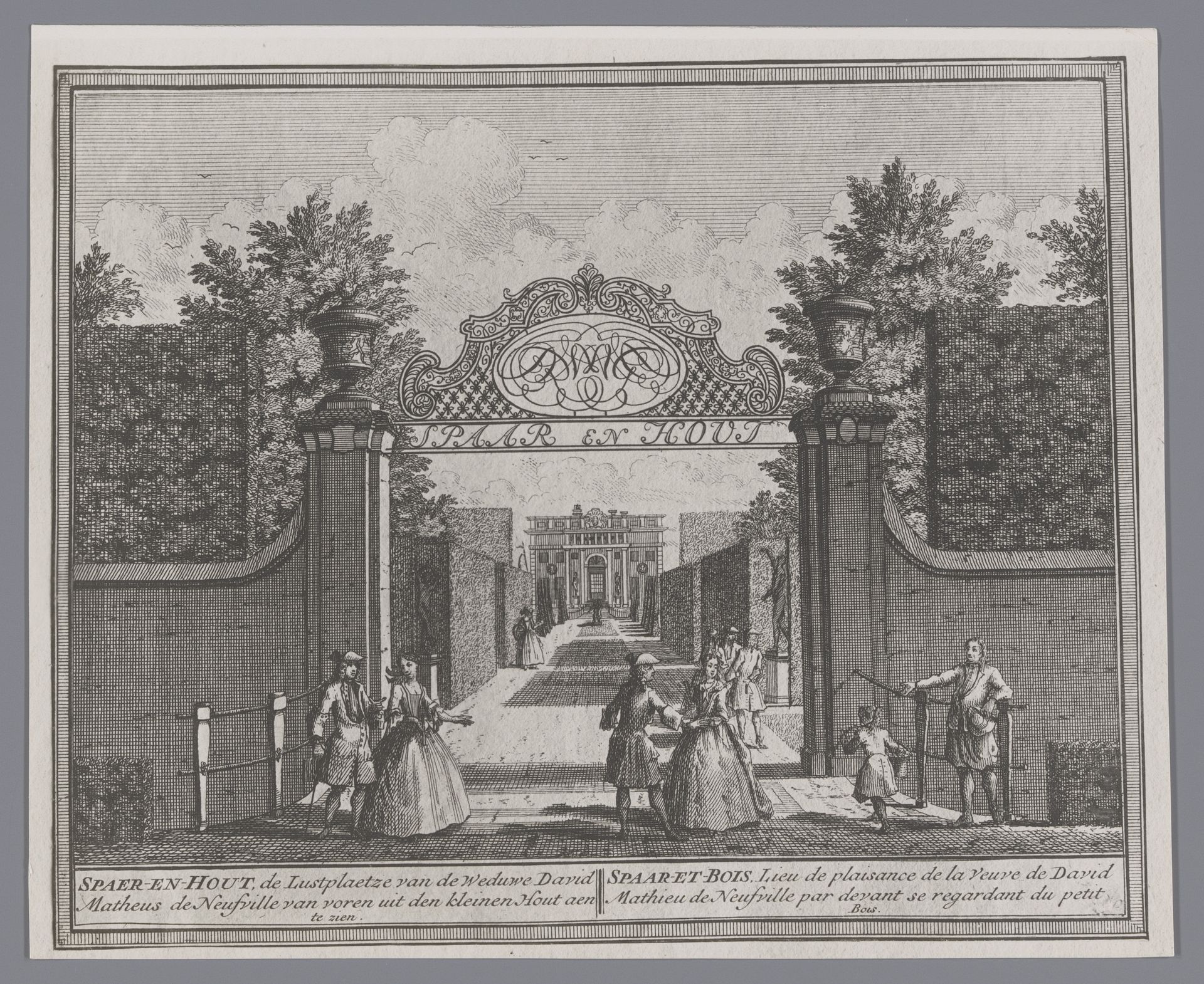 Fotoreproductie van een prent van een gezicht op de poort van de buitenplaats Spaar en Hout aan de Kleine Houtweg te Haarlem door Hendrik de Leth by Anonymous