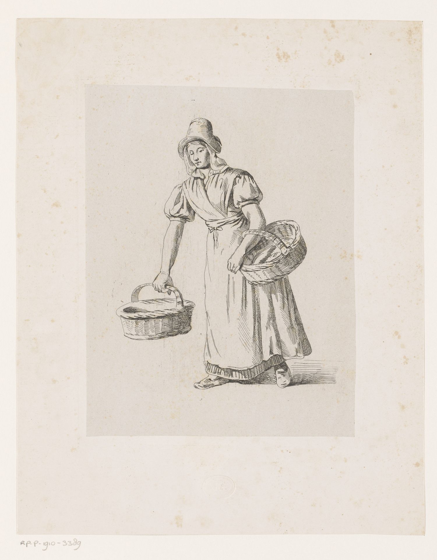 Vrouw met twee manden by Jacques Van Gingelen