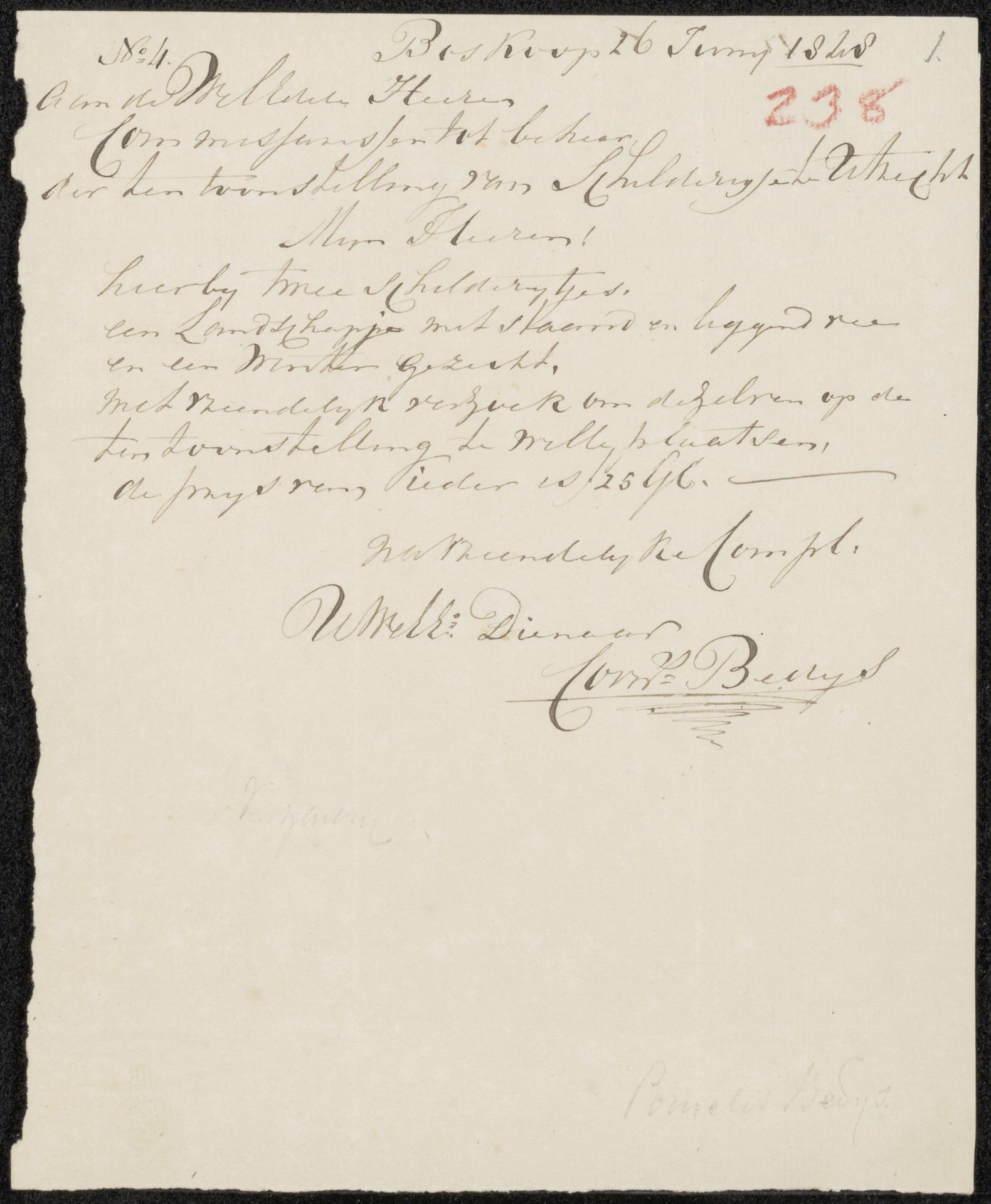 Brief aan de commissie van de Tentoonstelling van Levende Meesters in Utrecht by Cornelis Bedijs