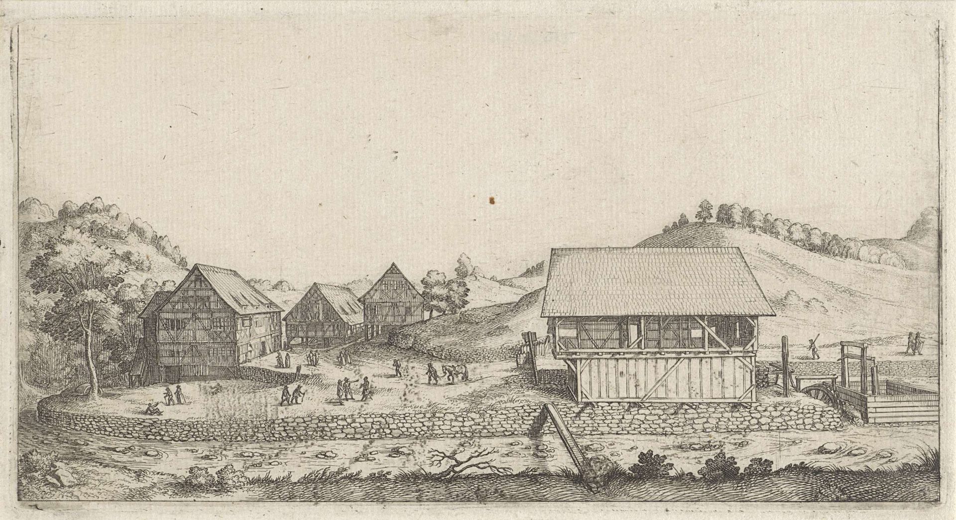 Gezicht op een watermolen by Wenceslaus Hollar