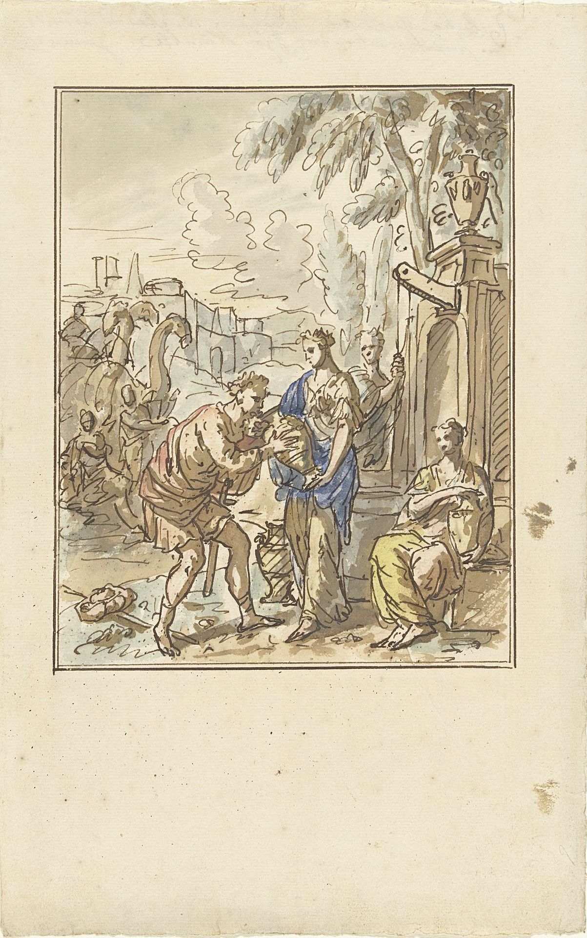 Rebekka geeft Eliëzer te drinken by Elias van Nijmegen