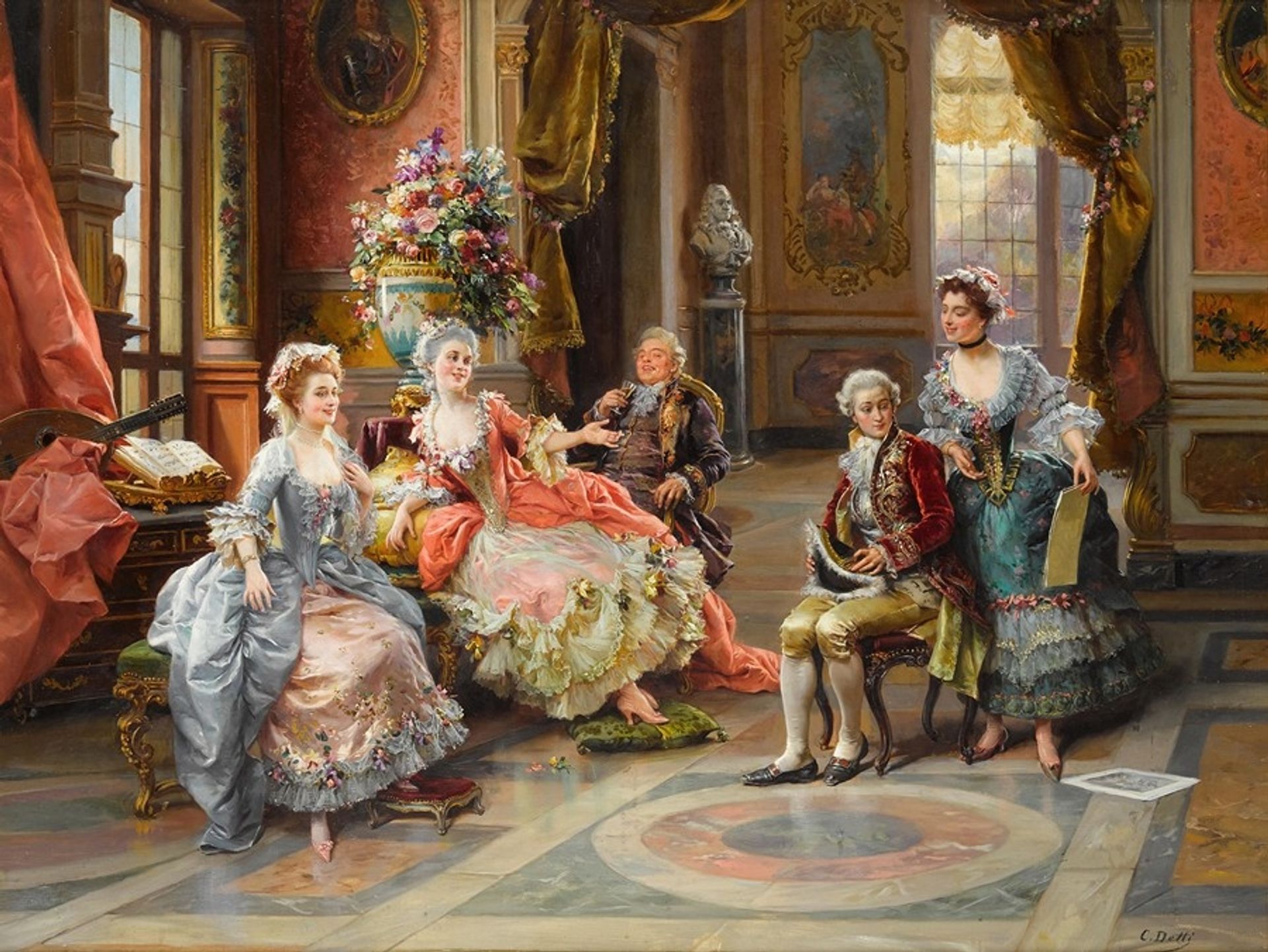 An elegant gathering by Cesare Auguste Detti
