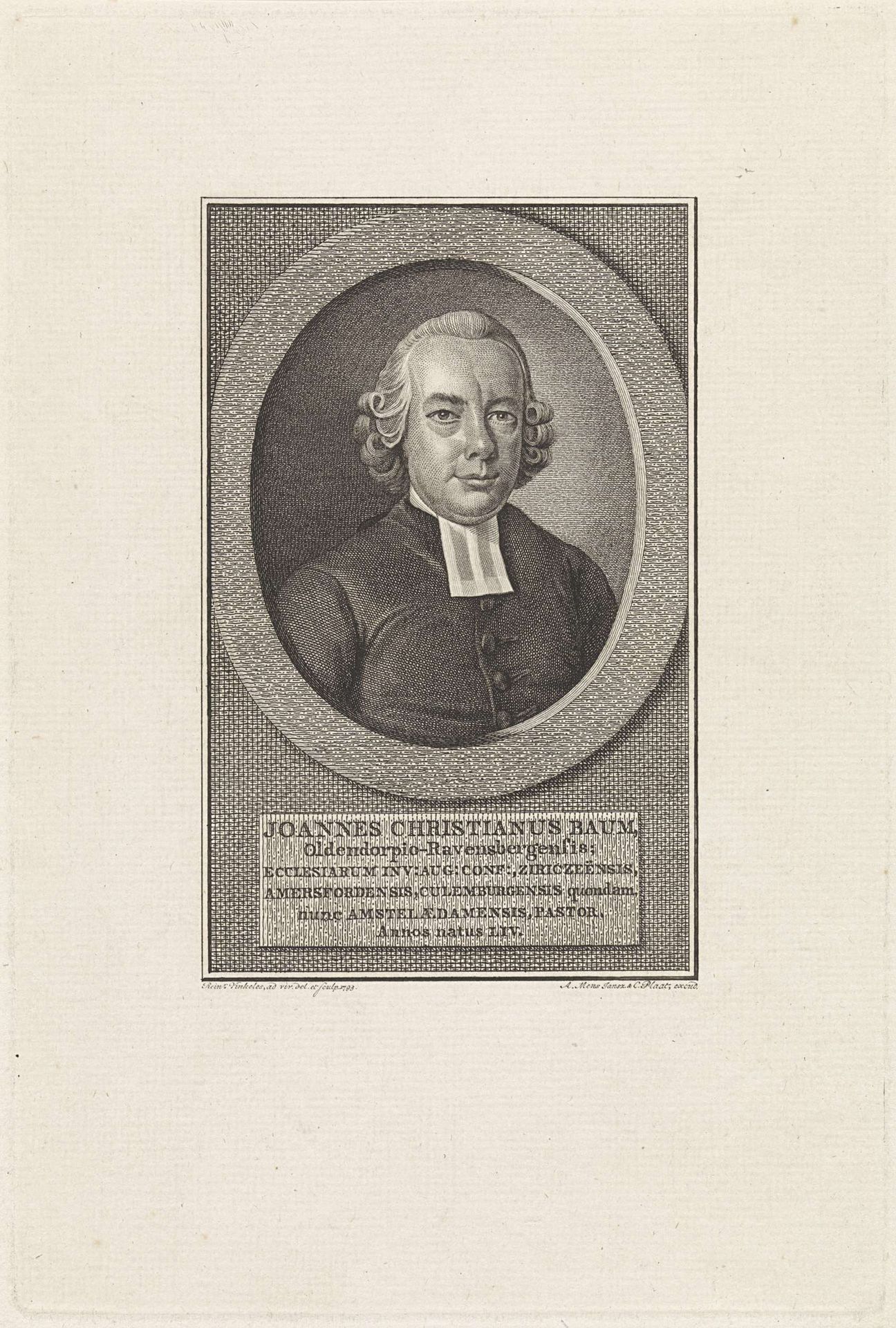 Portret van Johan Christiaan Baum by Reinier Vinkeles