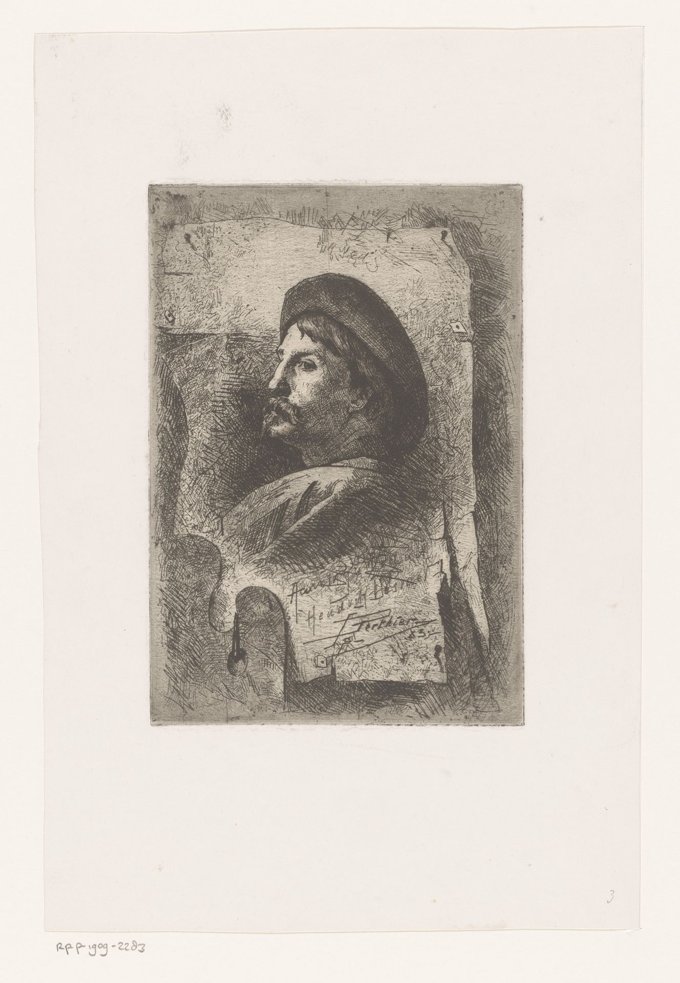 Portret van een onbekende schilder met baret by H. Berthier
