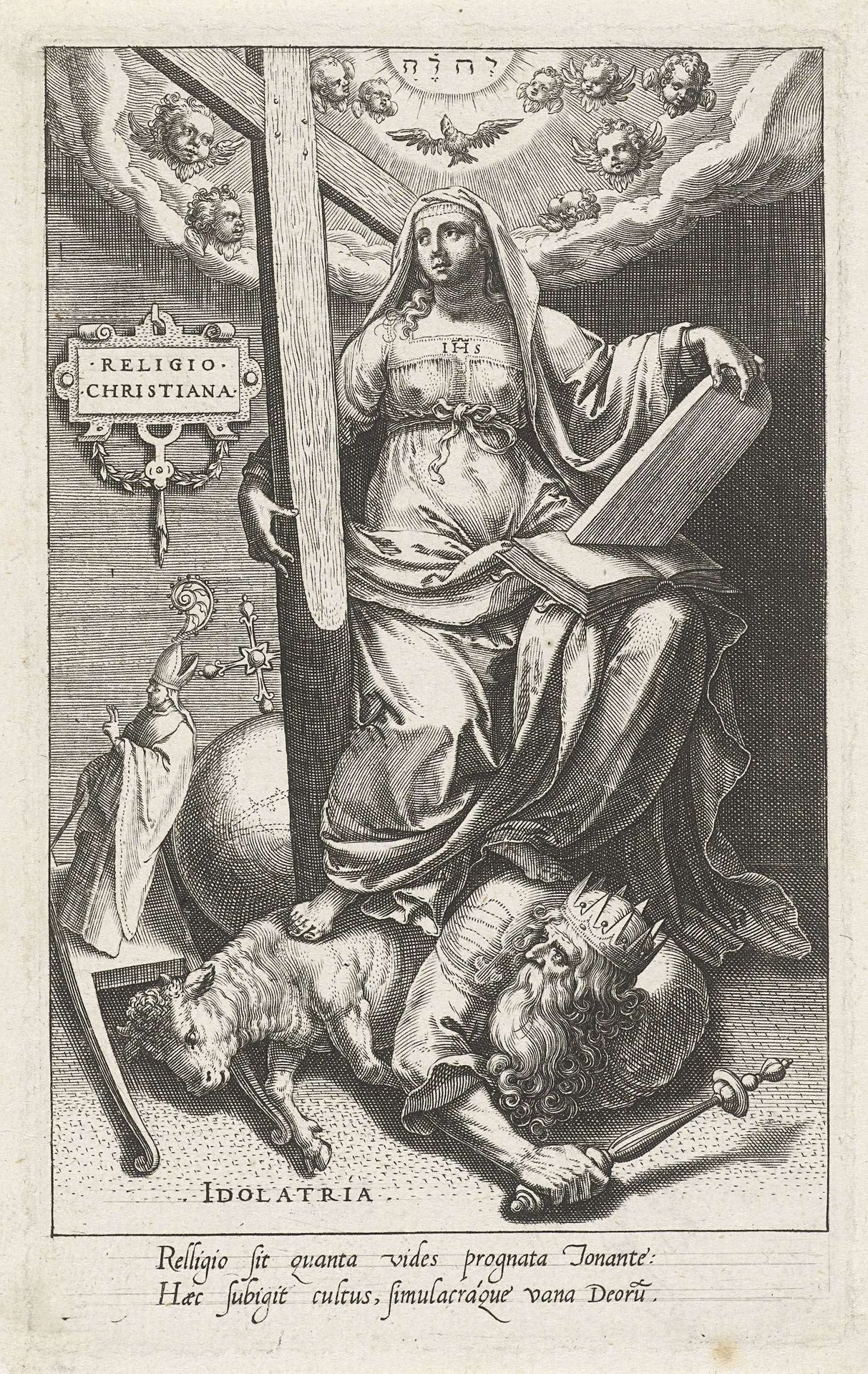 Christelijke Religie (Religio Christiana) overwint Afgoderij (Idolatria) by Johann Sadeler I