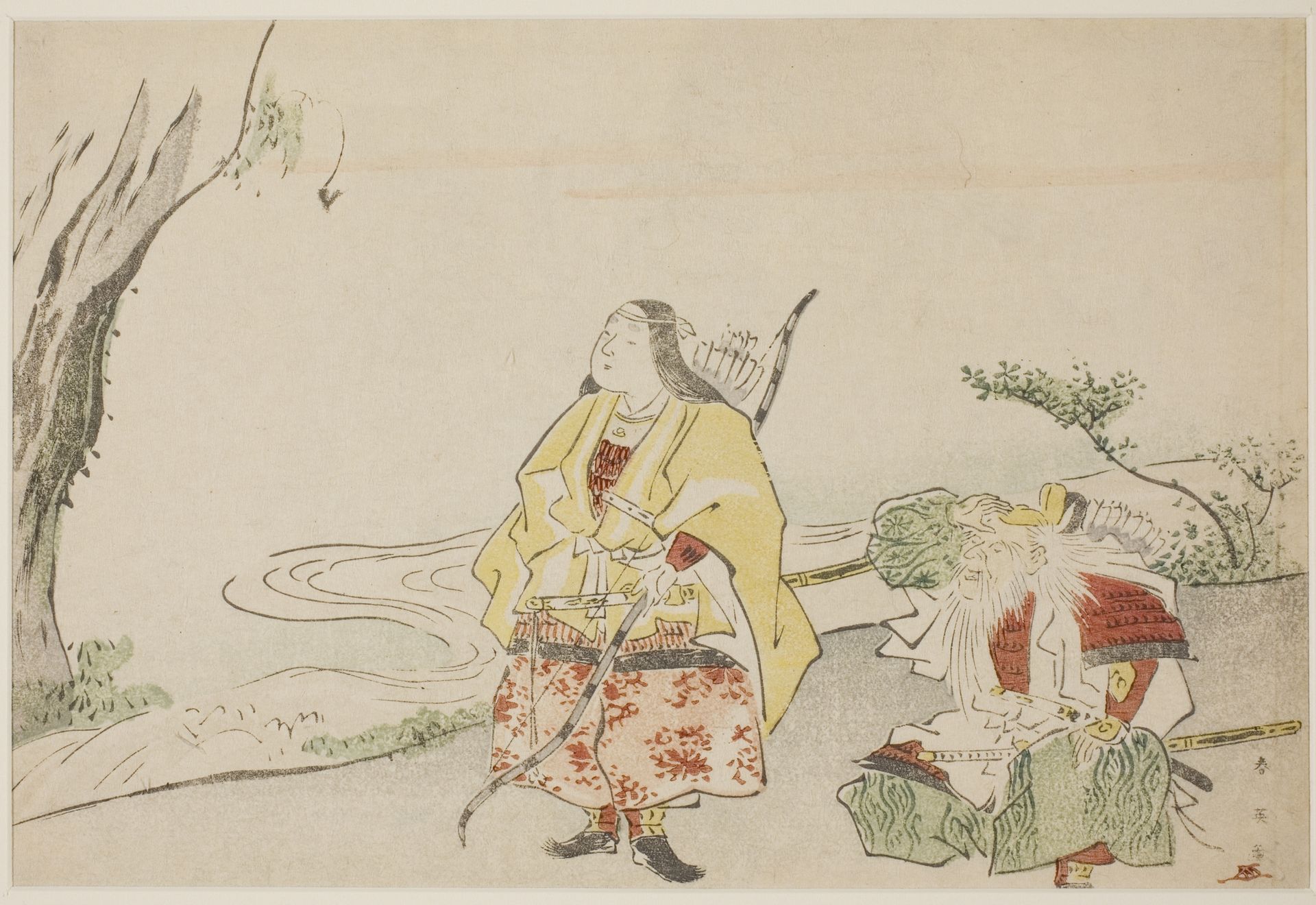 Empress Jingu (left), and Her Minister Takenouchi no Sukune (right) by Katsukawa Shun'ei