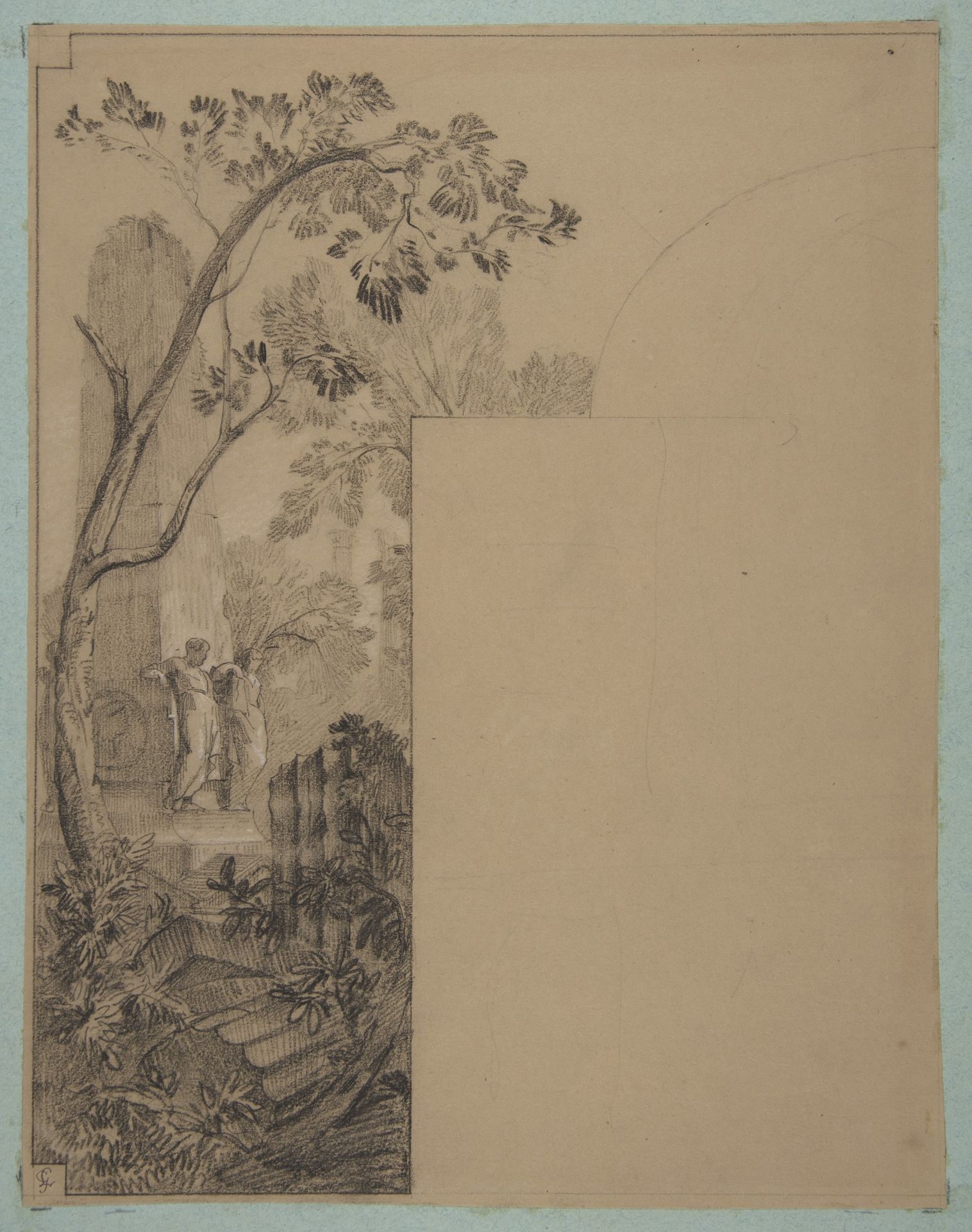 Design for mural decoration surrounding a door: landscape with classical ruins by Jules-Edmond-Charles Lachaise