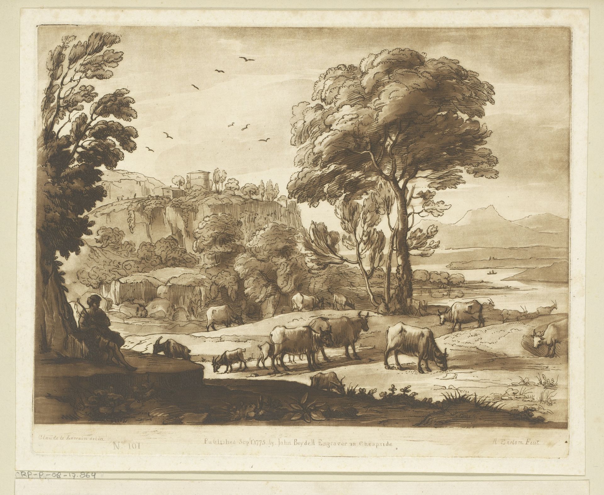 Bergachtig landschap met herder en vee by Richard Earlom