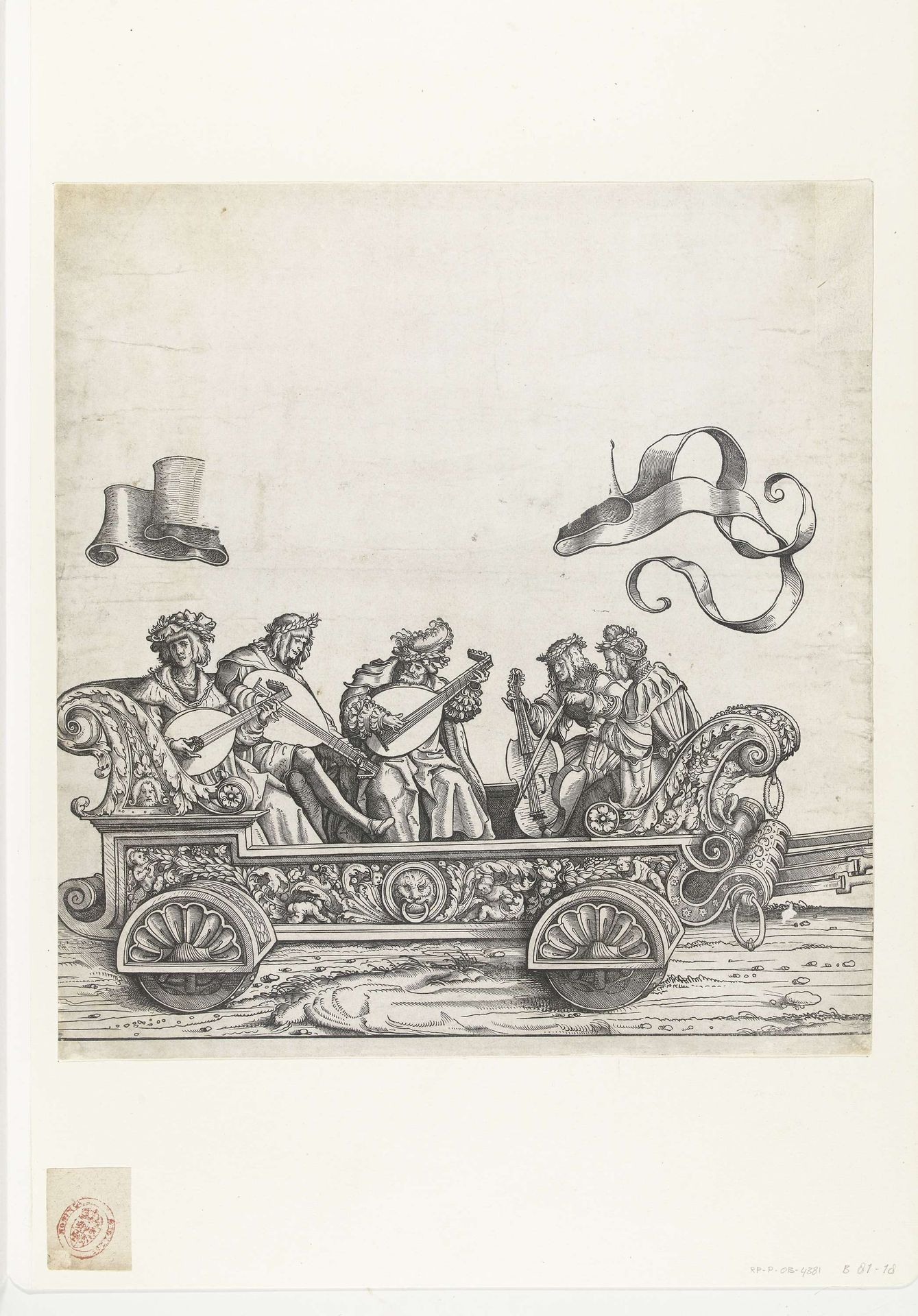 Triomfwagen met mannen die spelen op luit en viola da gamba by Hans Burgkmair