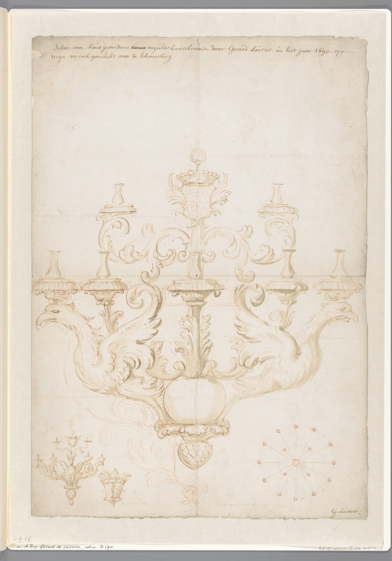 Ontwerp voor een een kroonluchter voor de Amsterdamse Schouwburg by Gerard de Lairesse