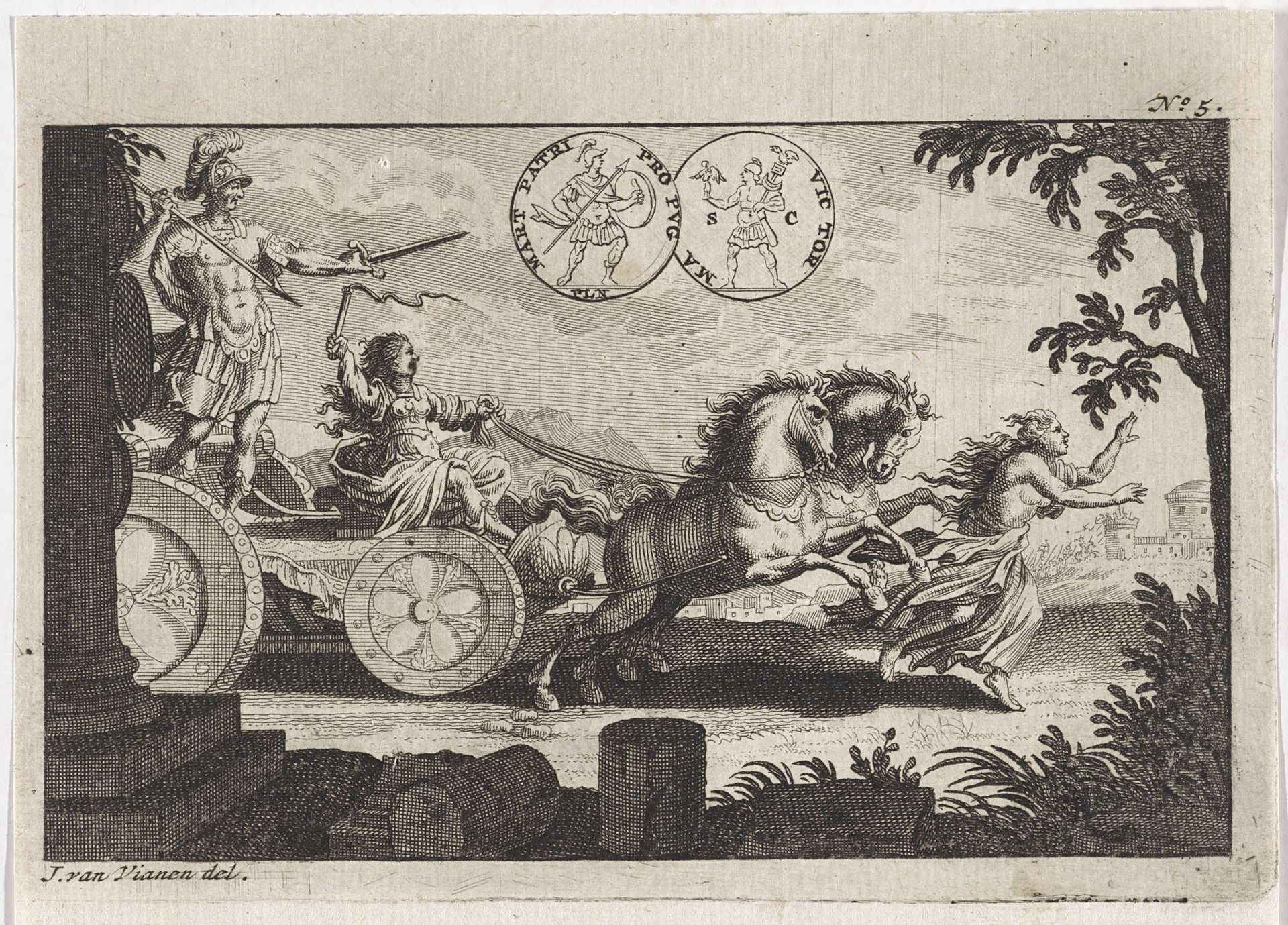 Veldheer op een triomfwagen by Jan van Vianen