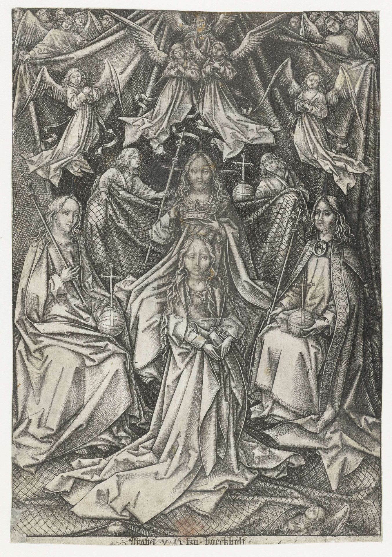 De kroning van Maria by Israhel van Meckenem