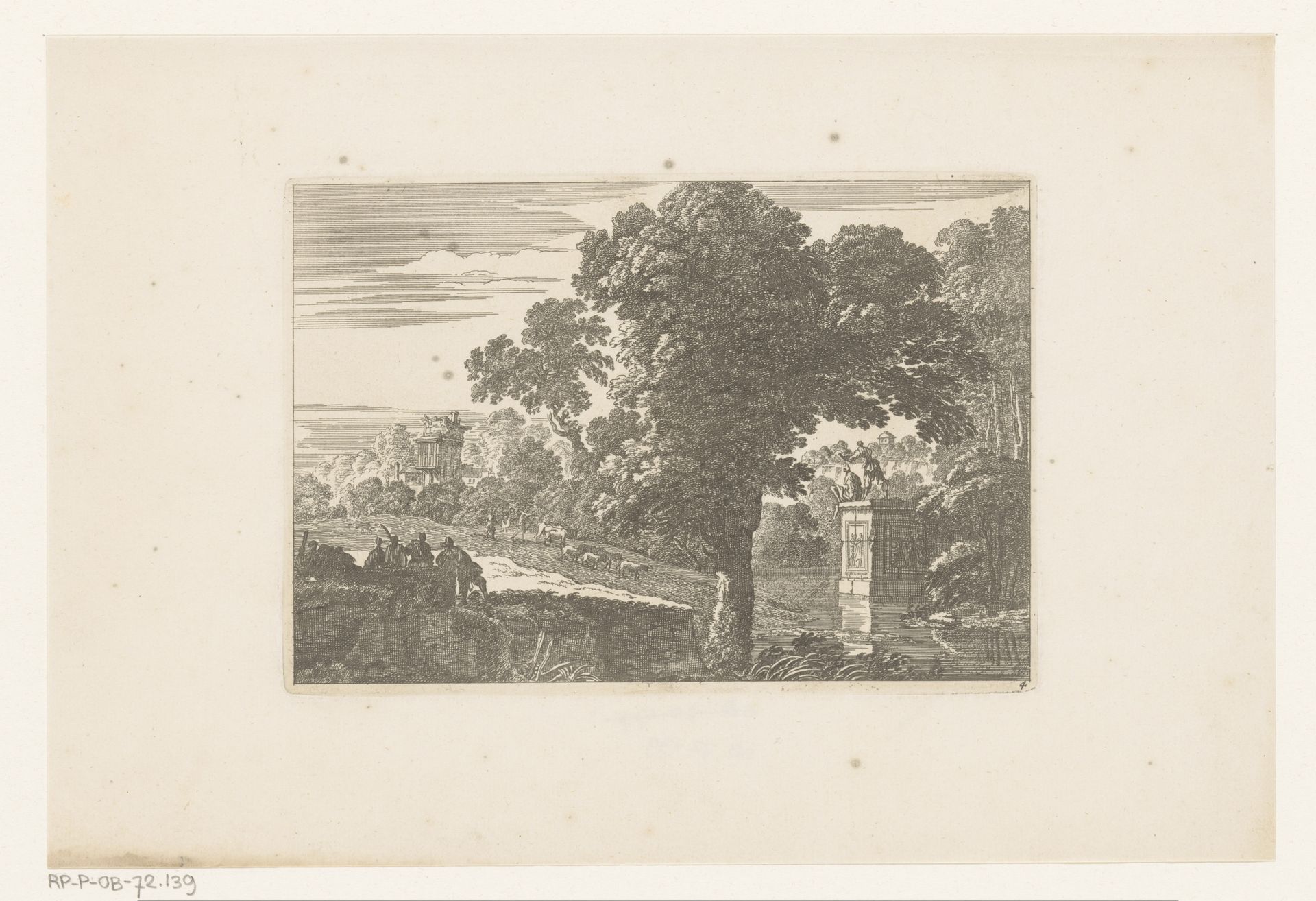 Landschap met mannen op antieke vierkanten sokkel by Nicolas Perelle