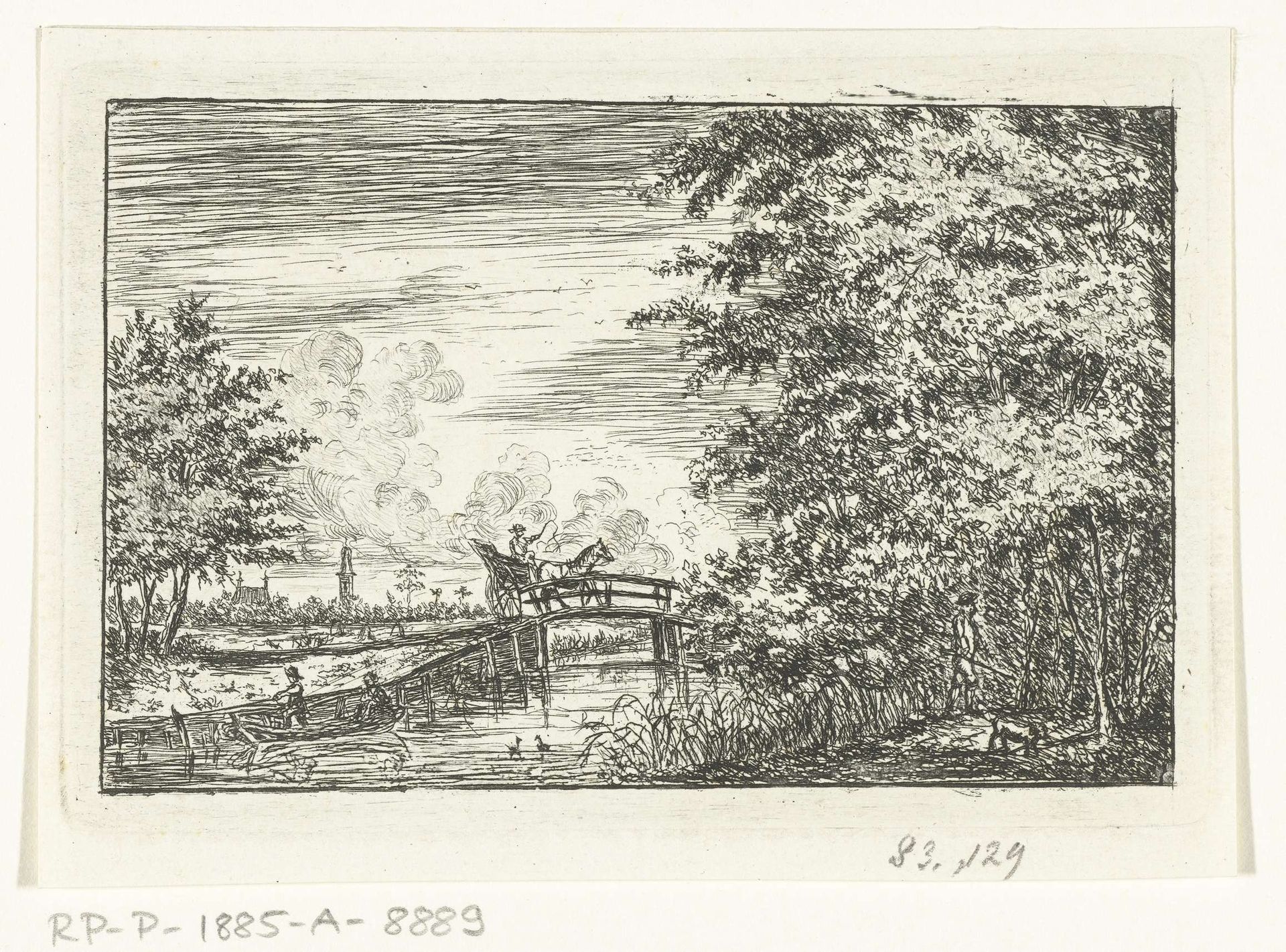Landschap met jager en hond by Nicolaas Albrecht