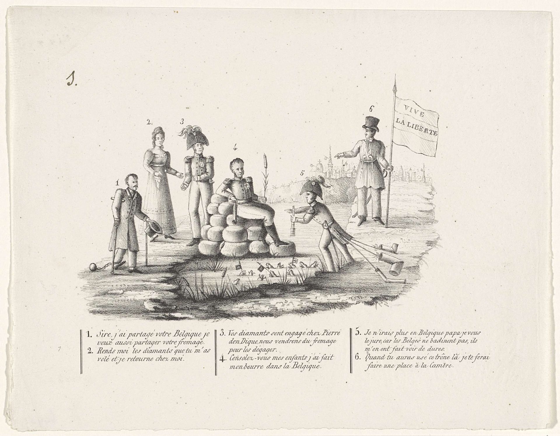 Koning Willem I op een troon van kaas, 1830 by Anonymous