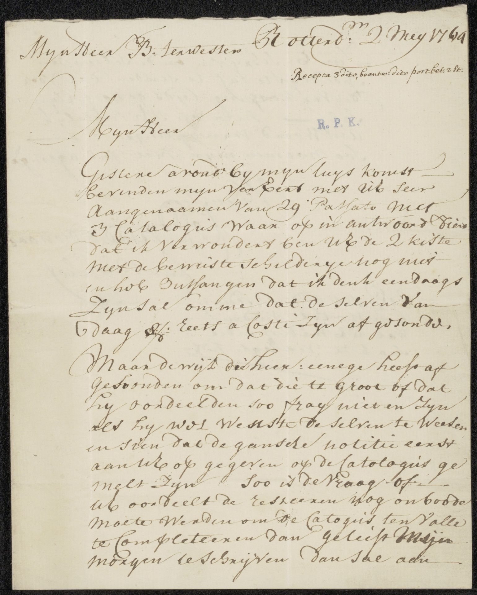 Brief aan Augustinus Terwesten (II) by Jan Bisschop