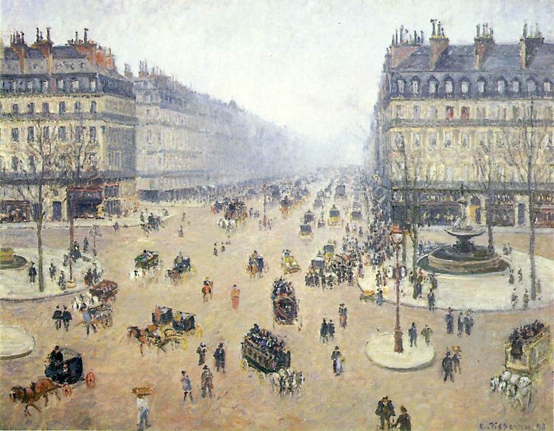 Avenue de l'Opera, Place du Theatre Francais. Misty by Camille Pissarro