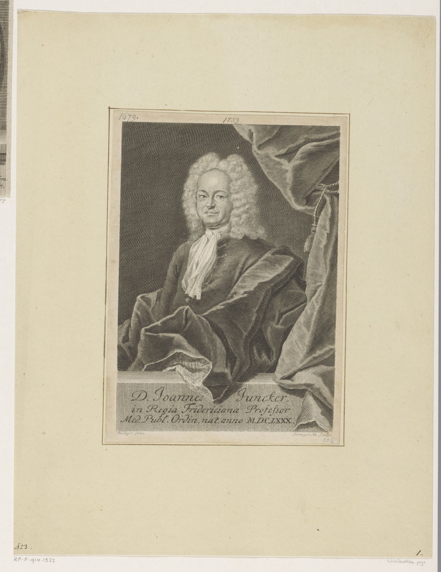 Portret van Johannes Juncker by Martin Bernigeroth