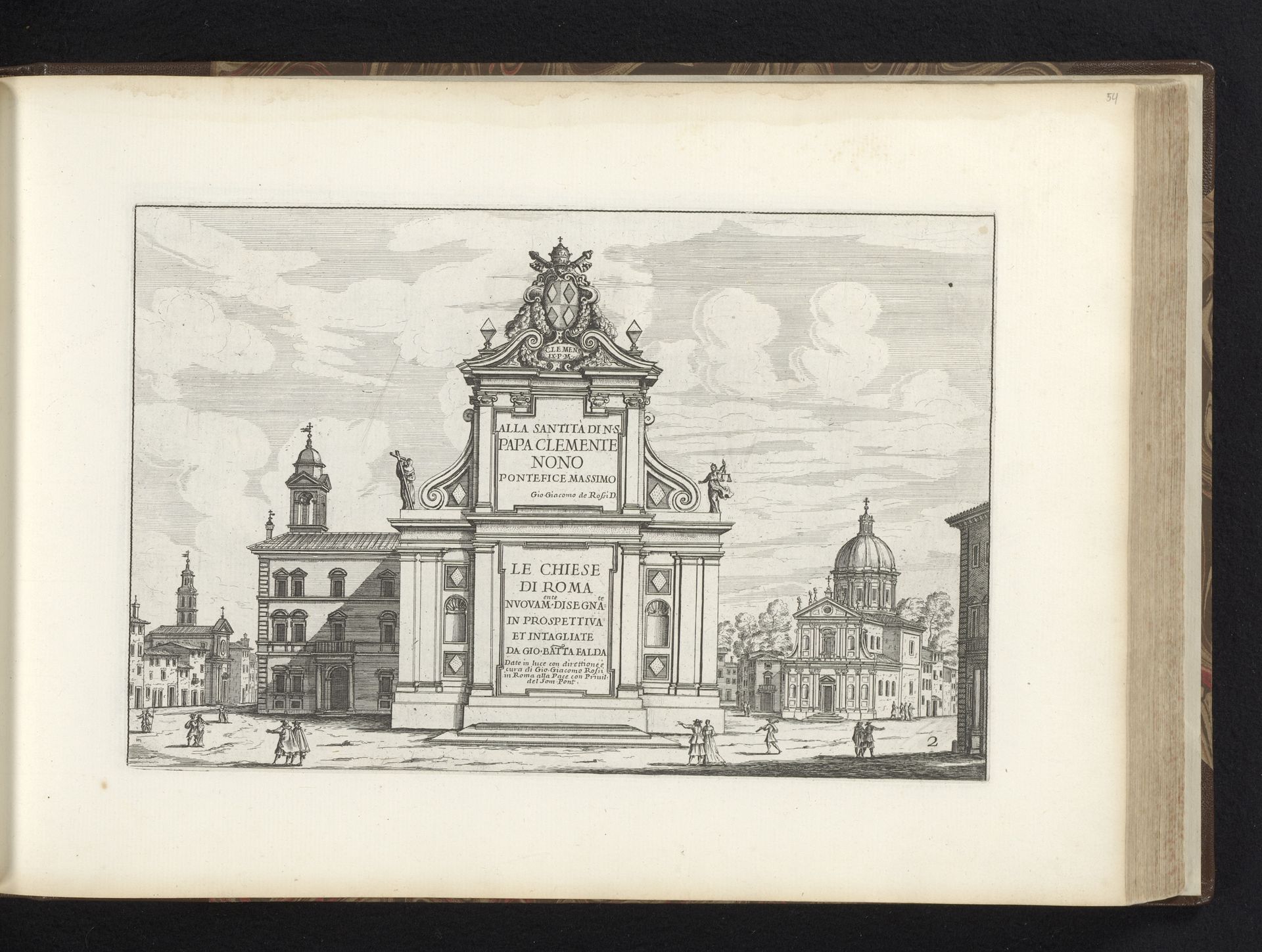 Gevel van een kerk met een opdracht aan paus Clemens IX op de façade by Giovanni Battista Falda