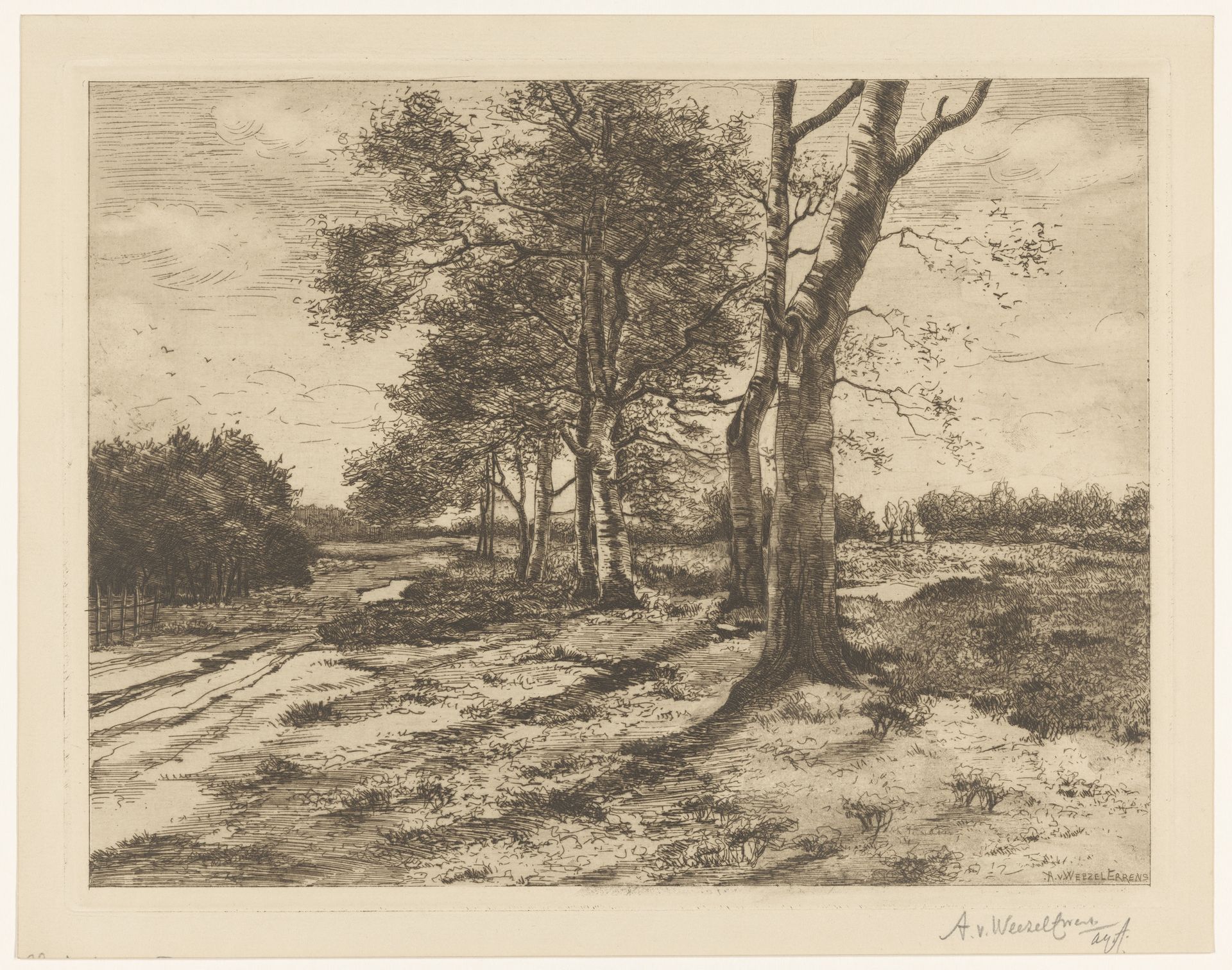 Landweg met bomen by Adolphe P.H J. van Weezel Errens