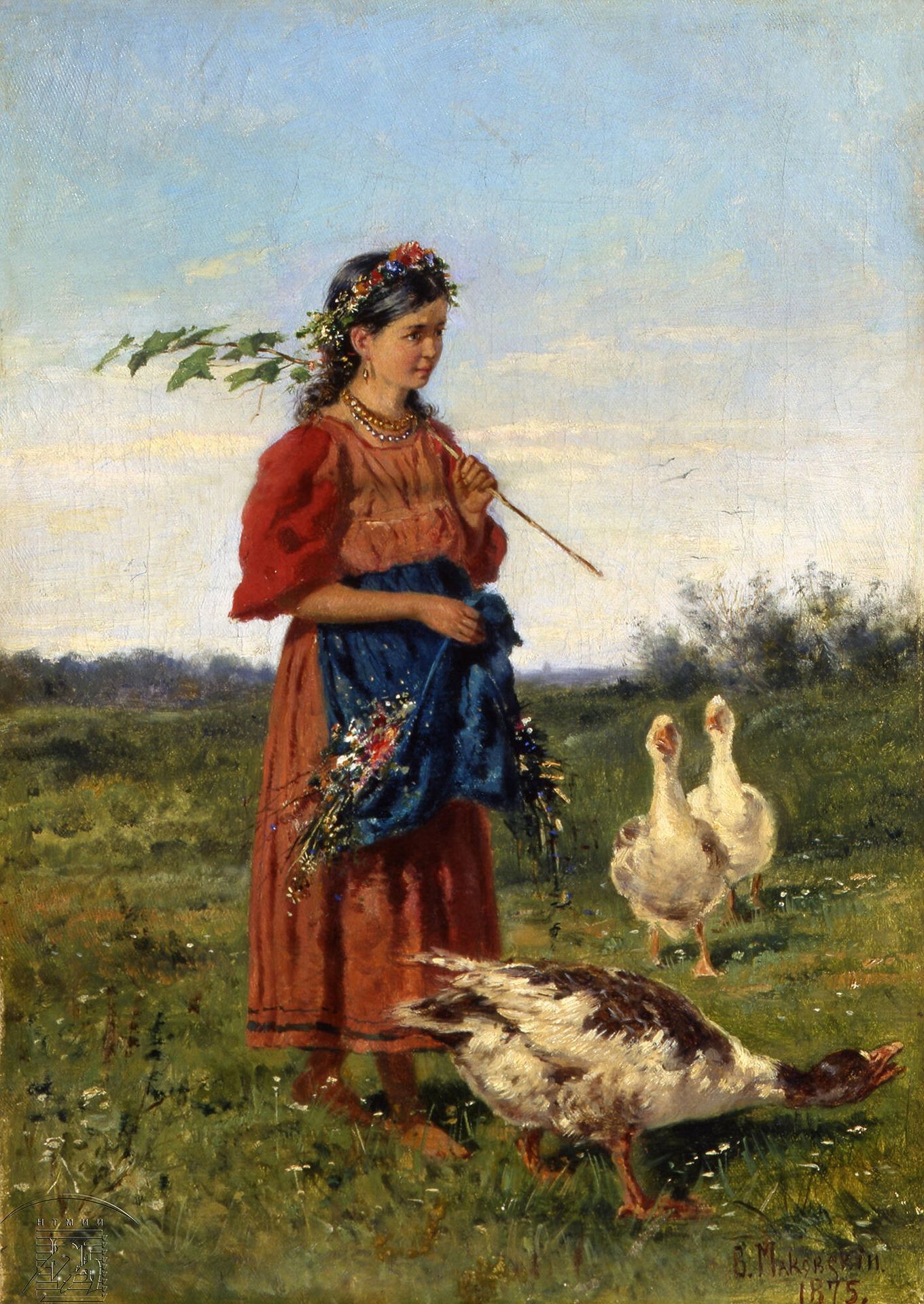 A girl with geese by Vladimir Makovsky