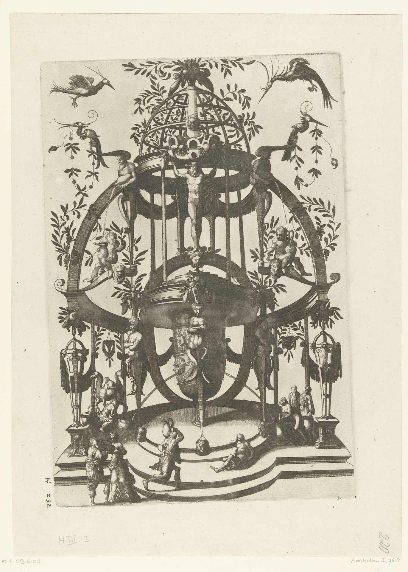 Halve nis met fontein in de vorm van een vaas by Johannes of Lucas van Doetechum