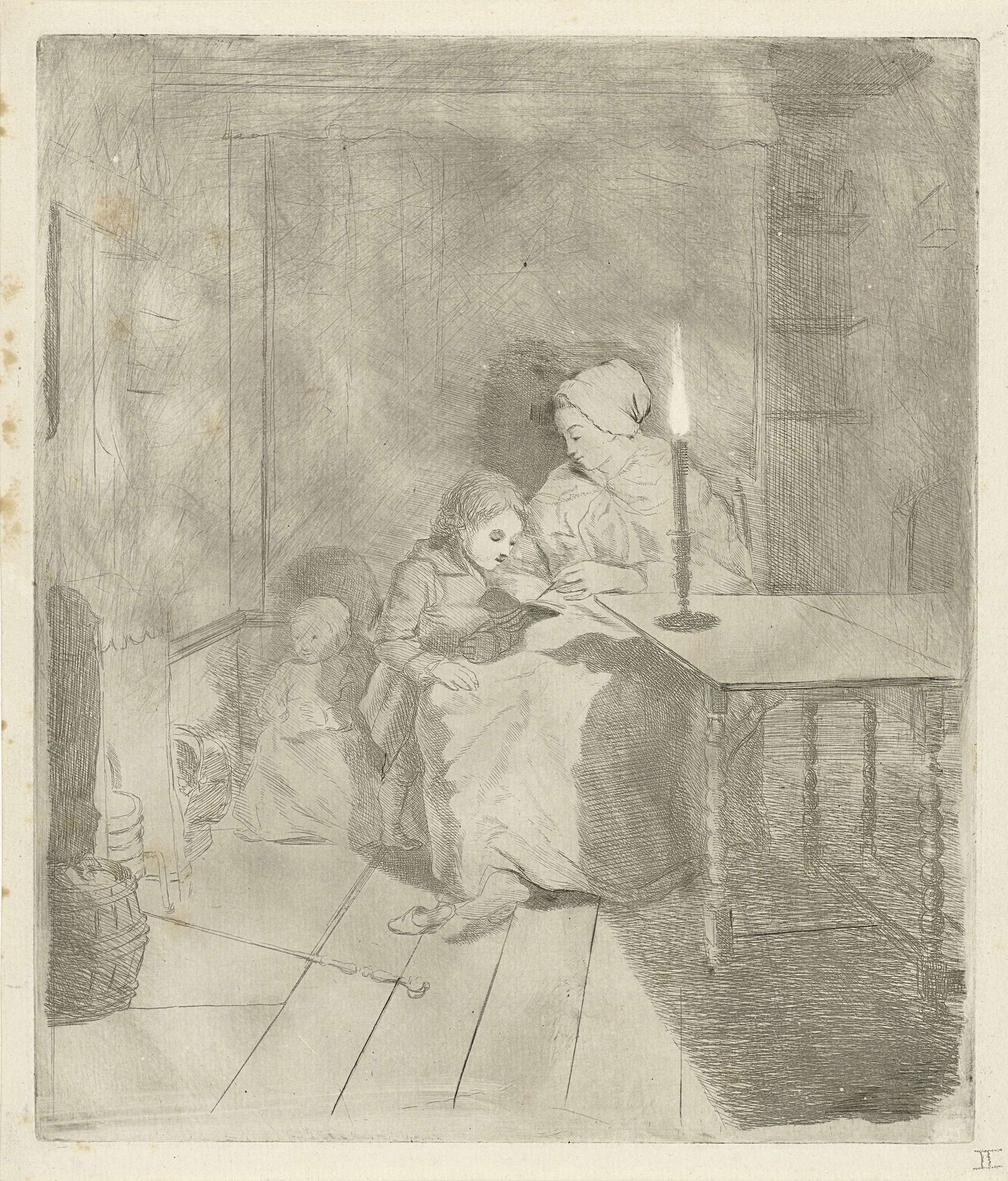 Moeder geeft haar zoon les by Louis Bernard Coclers