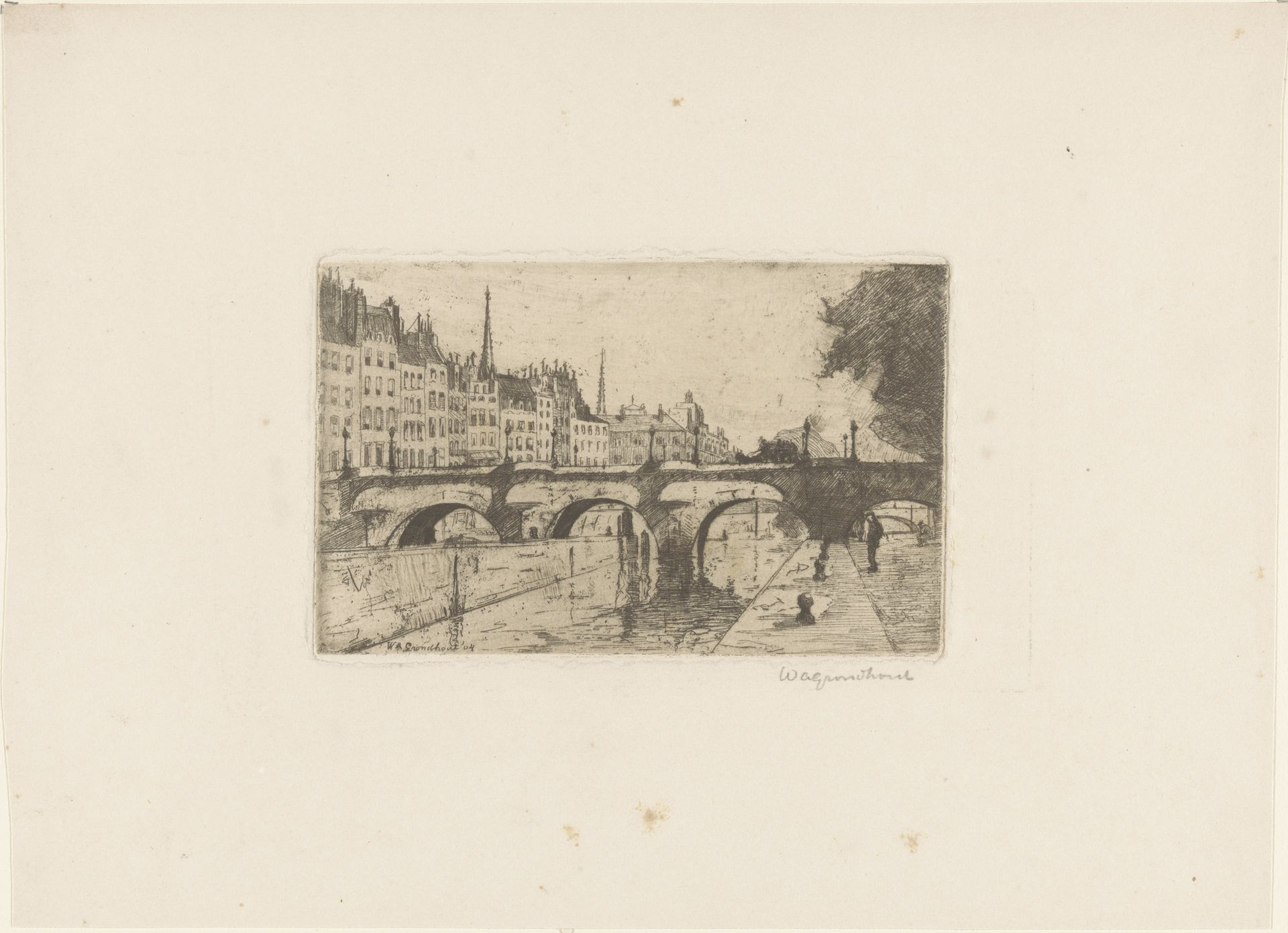 Brug over de Seine in Parijs by Willem Adrianus Grondhout