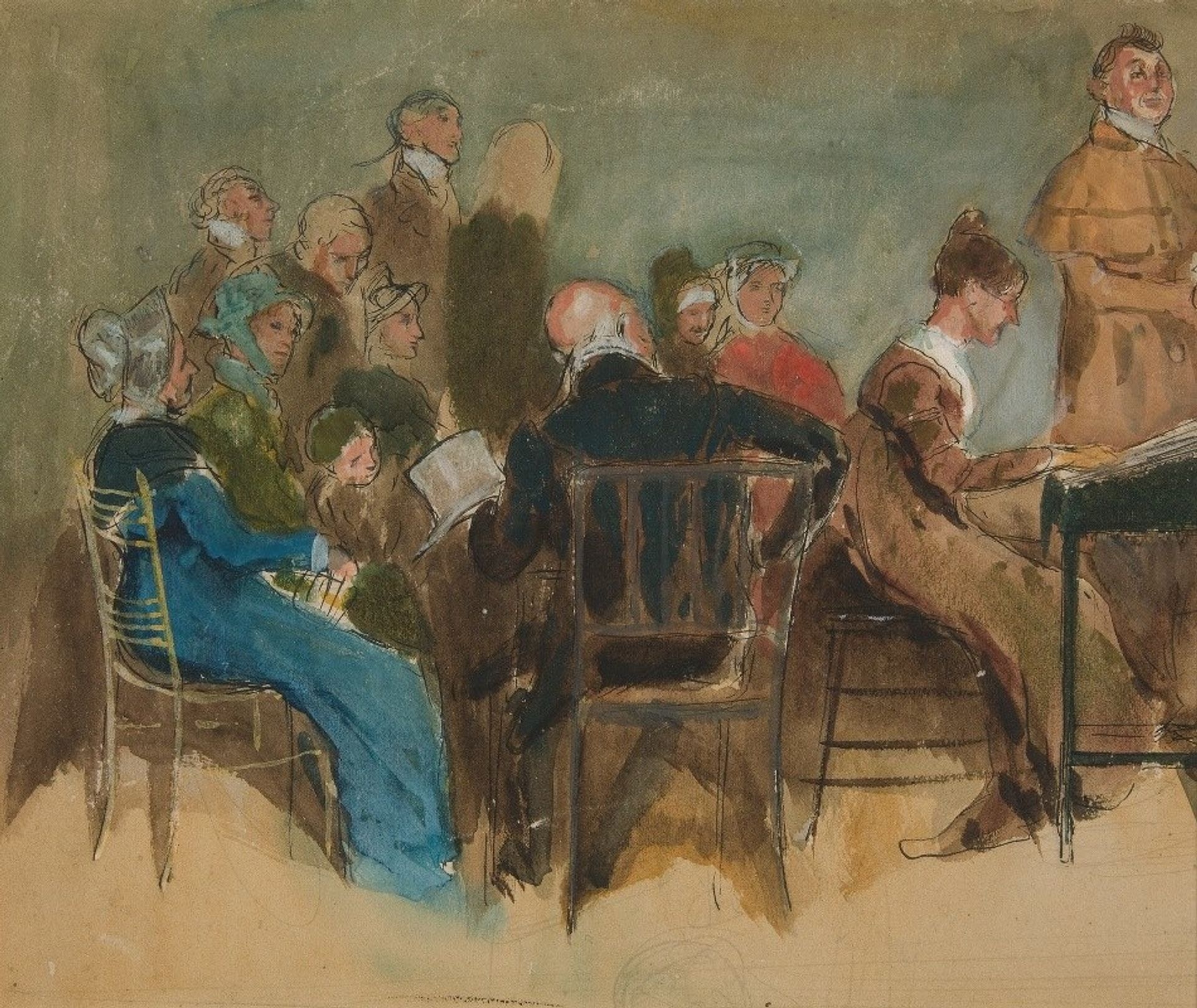 Sketch of women in an interior – unidentified illustration by Edwin Austin Abbey