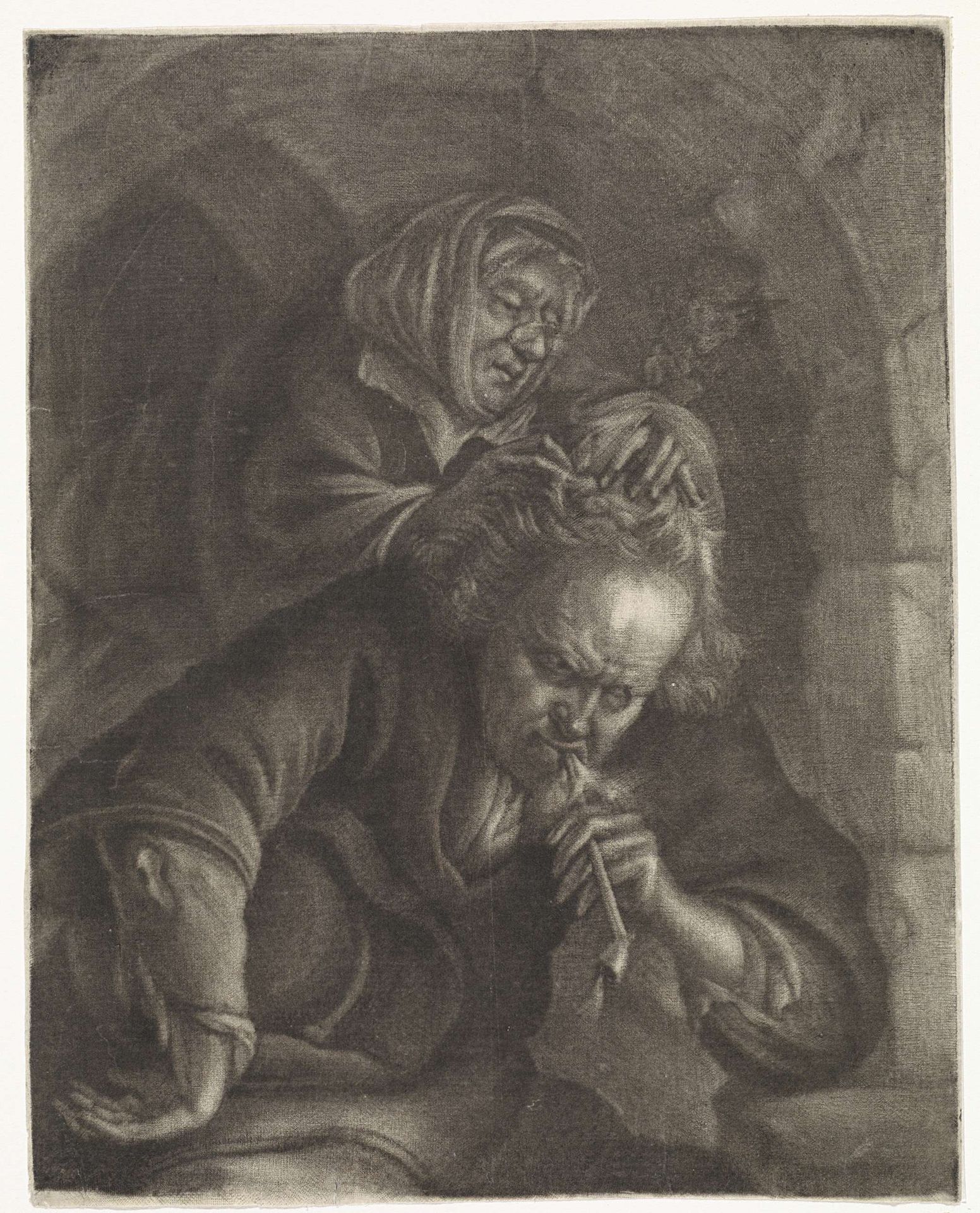 Een vrouw luist een man by Johannes de (II) Groot