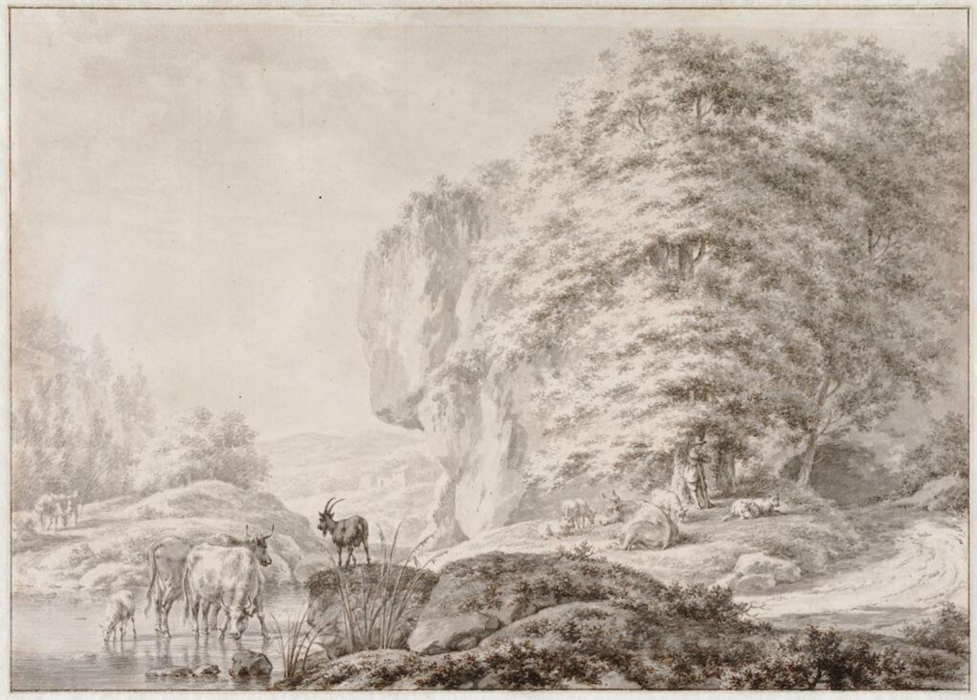 Landscape with a Herdsman and his Animals by a Stream by Jacob Cats