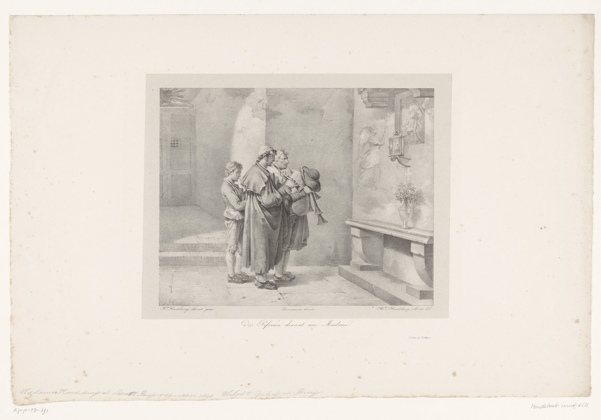 Herders in een kapel spelen schalmei voor Maria met Kind by Antoinette Cécile Hortense Haudebourt-Lescot