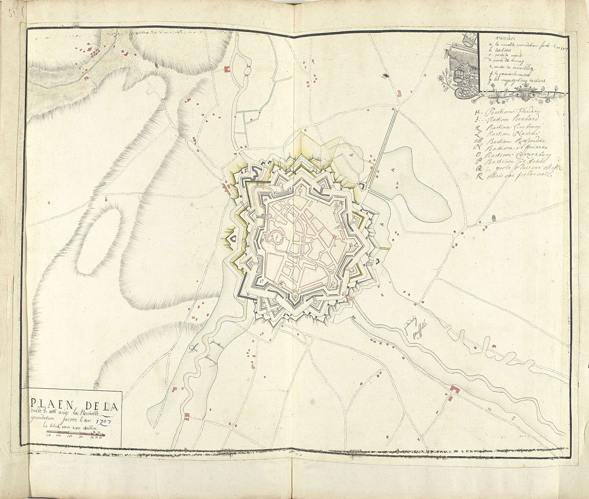 Plattegrond van Ath met inundaties, 1707 by Samuel Du Ry de Champdoré