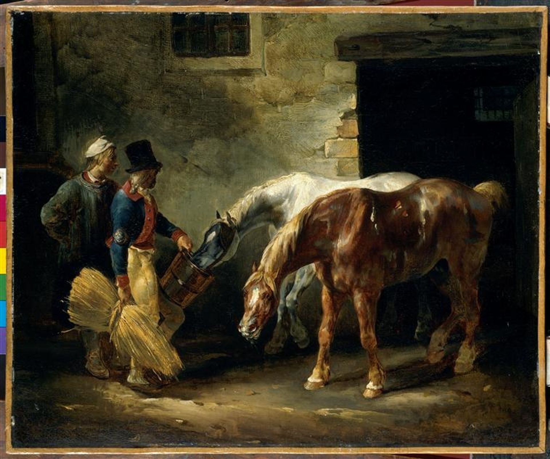 Two post-horses at the stable by Théodore Géricault