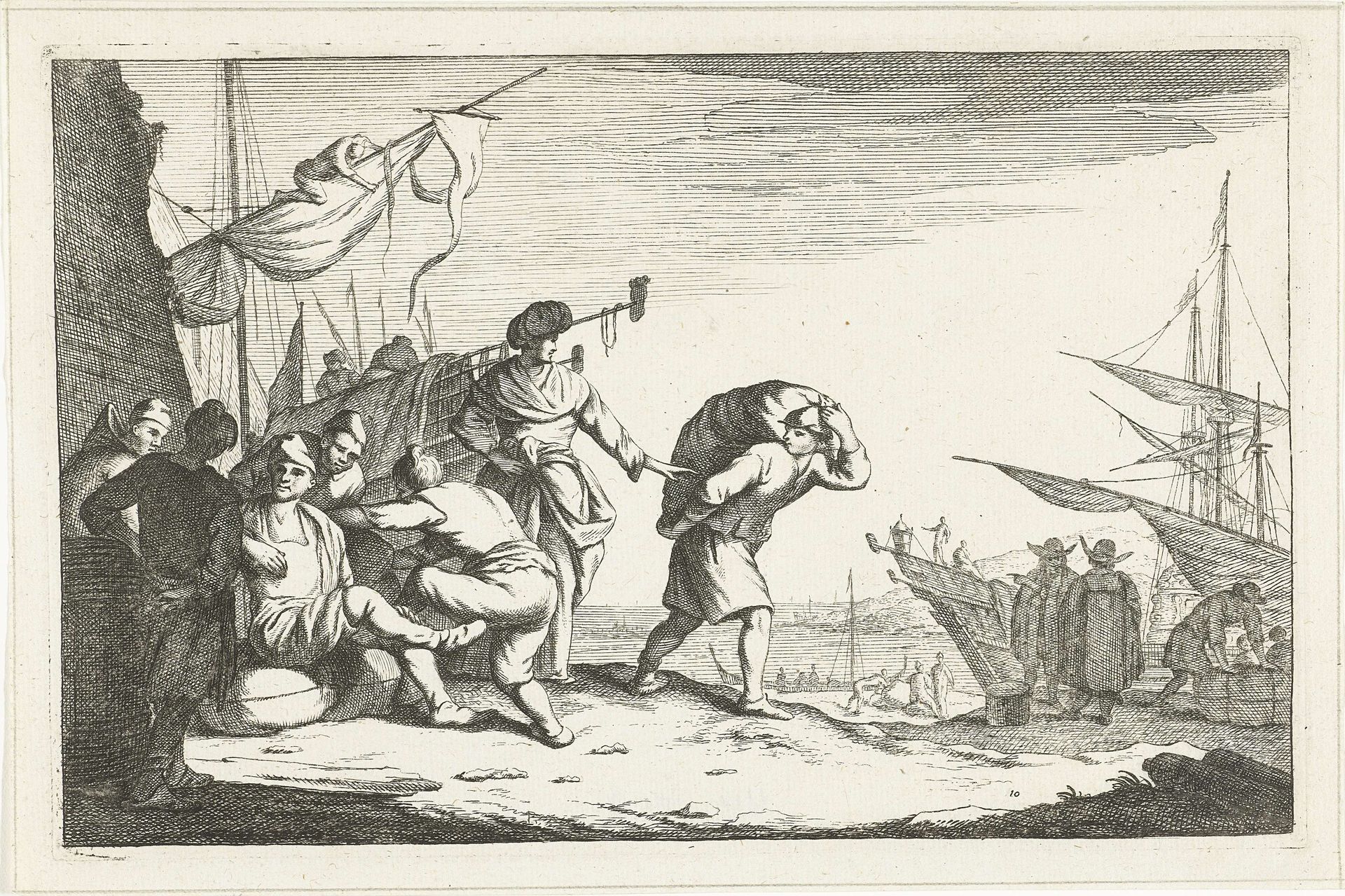 Haven met converserende kooplieden by Johannes Gronsveld