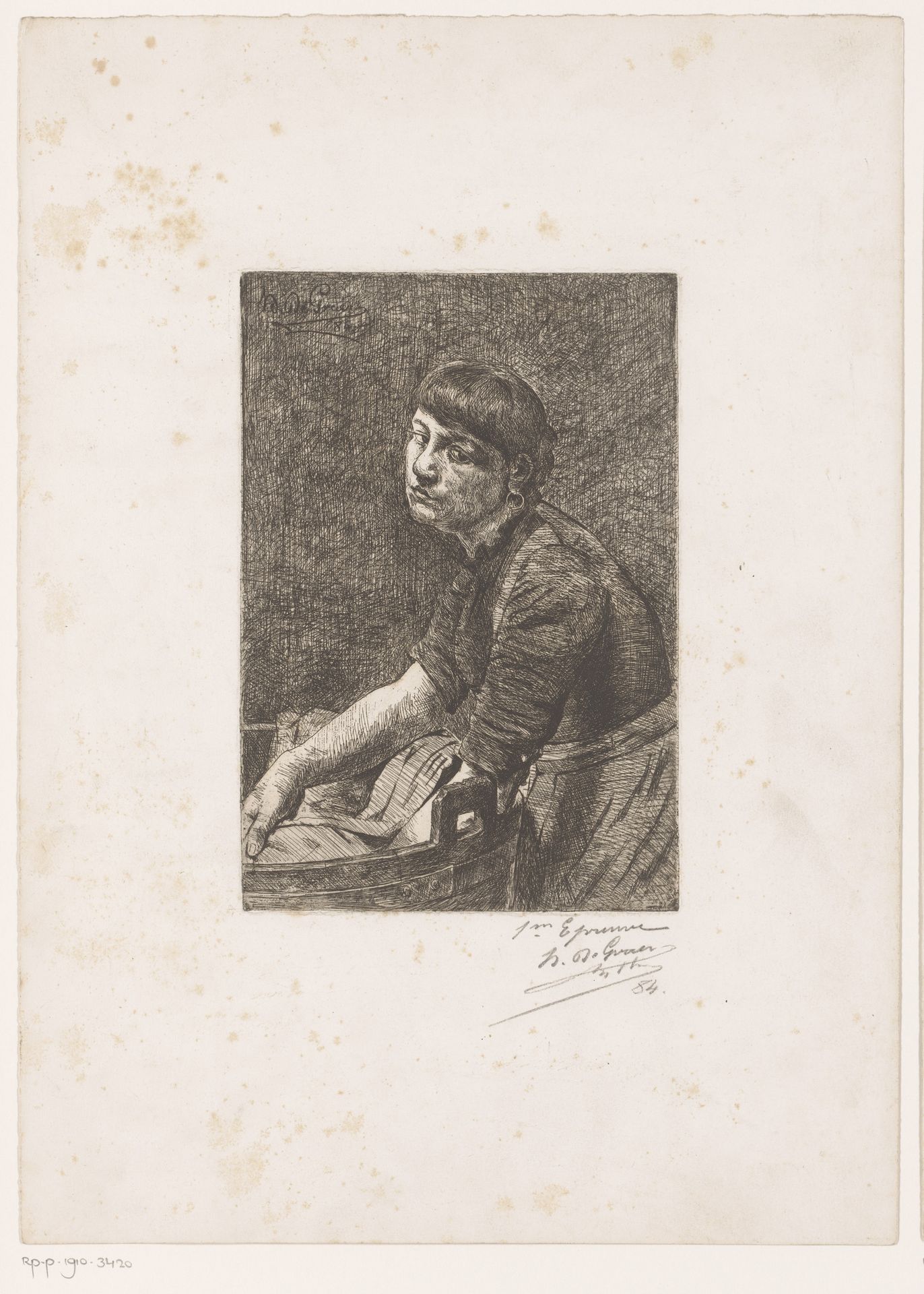 Vrouw bij een wastobbe by Henri De Graer