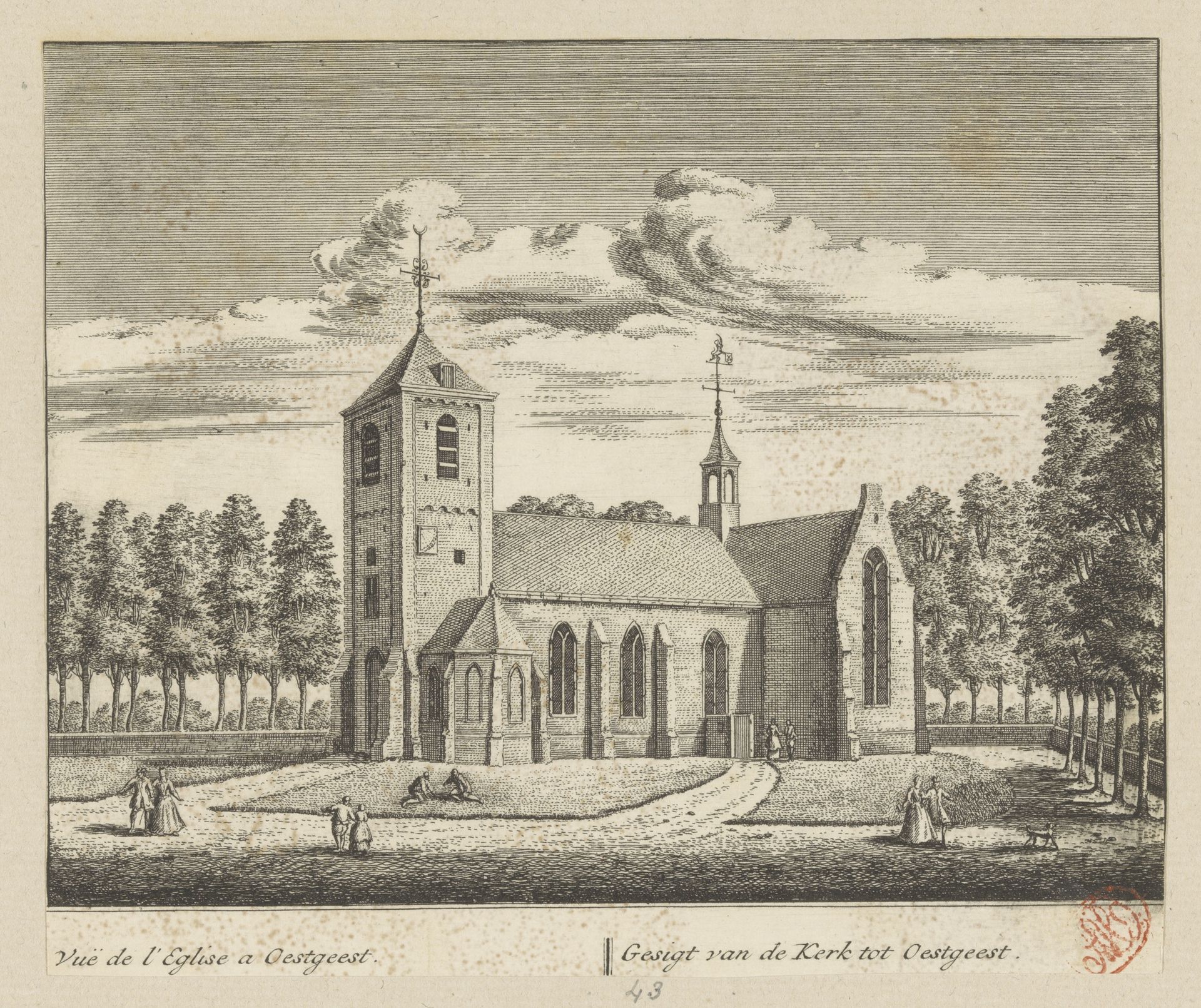 Gezicht op de kerk te Oegstgeest by Abraham Rademaker