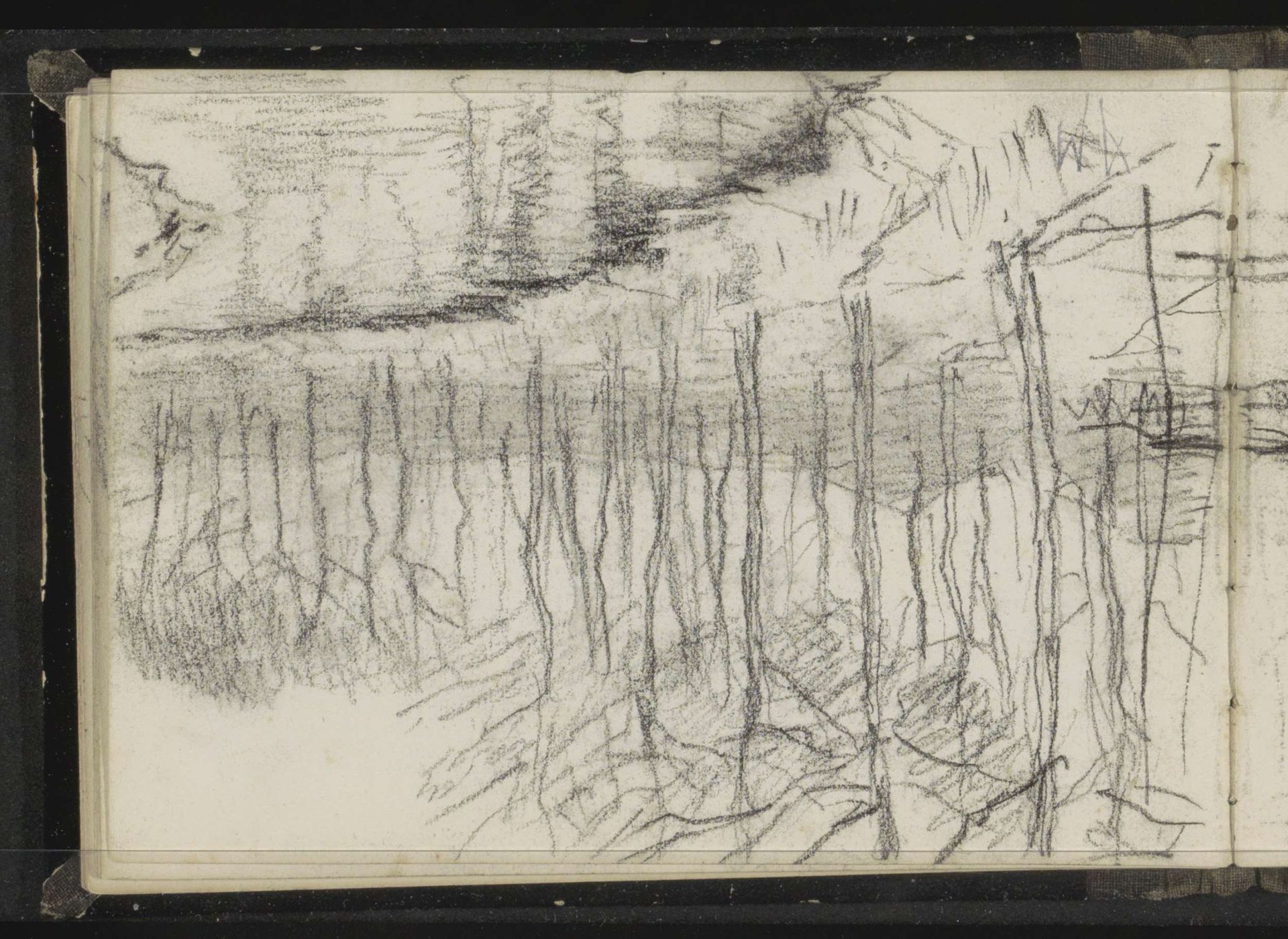 Rij bomen aan een waterkant by Anton Mauve