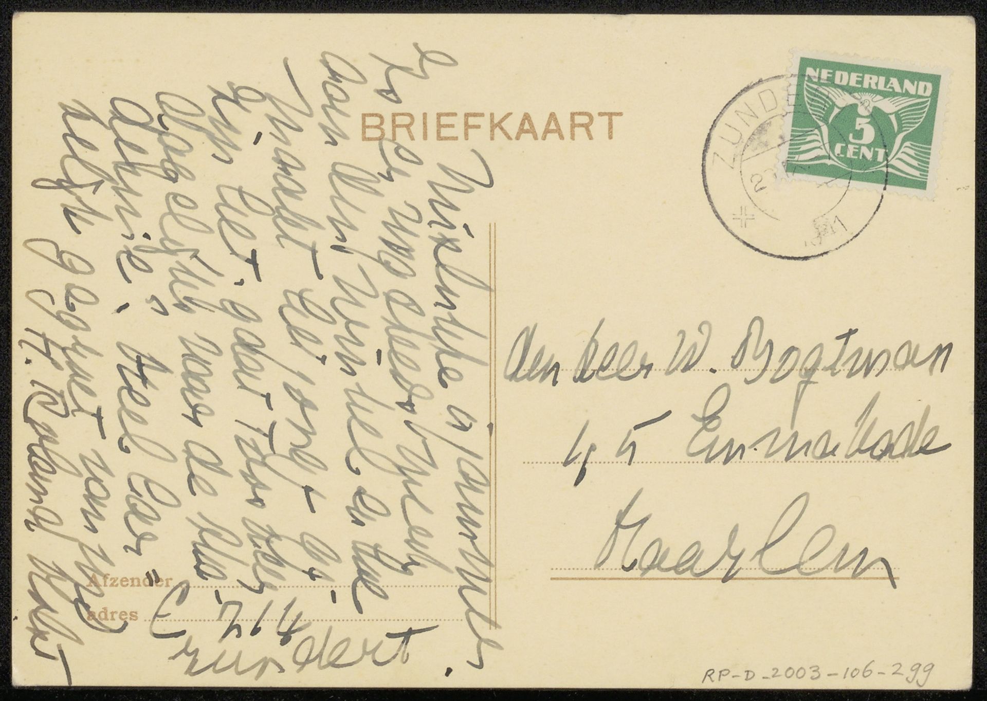 Briefkaart aan Willem Bogtman by Henriëtte Roland Holst-van der Schalk