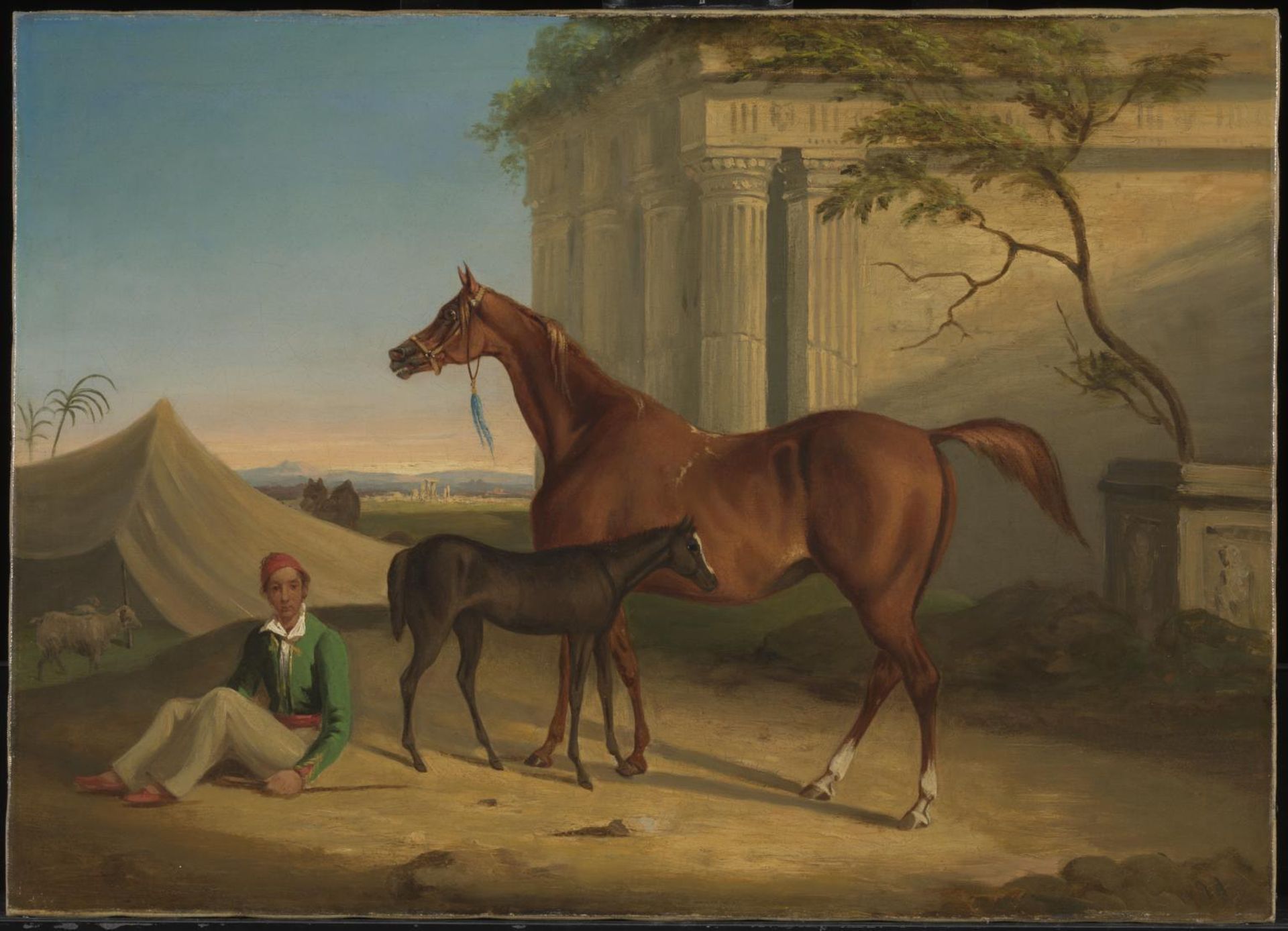 Arab Mare and Foal with Attendant by a Ruined Temple by  George Henry Laporte