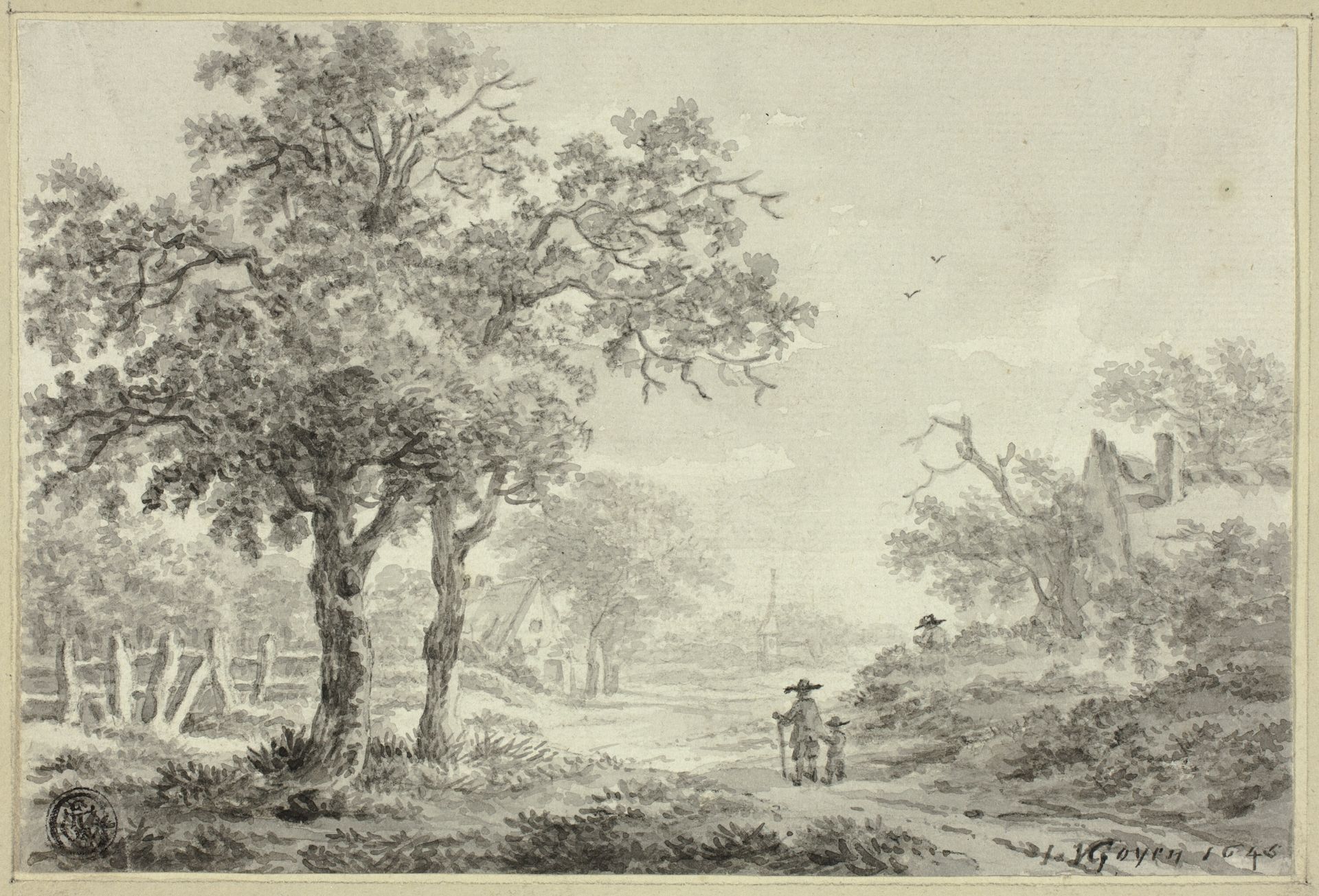 Man and Boy Walking Down Village Road by Jan van Goyen