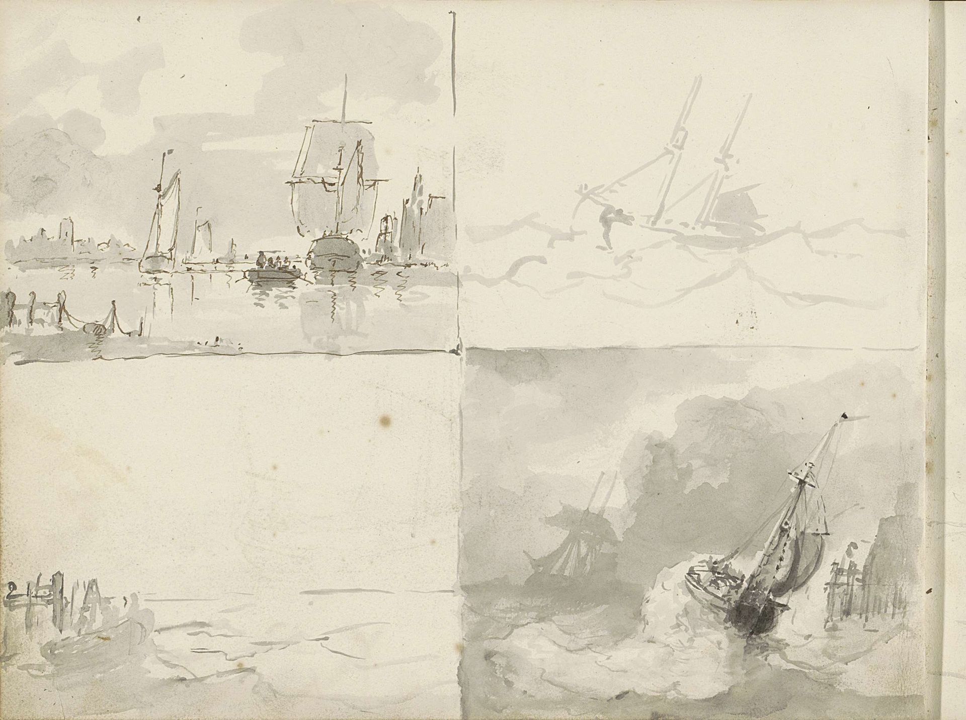 Vier zeegezichten by Petrus Johannes Schotel