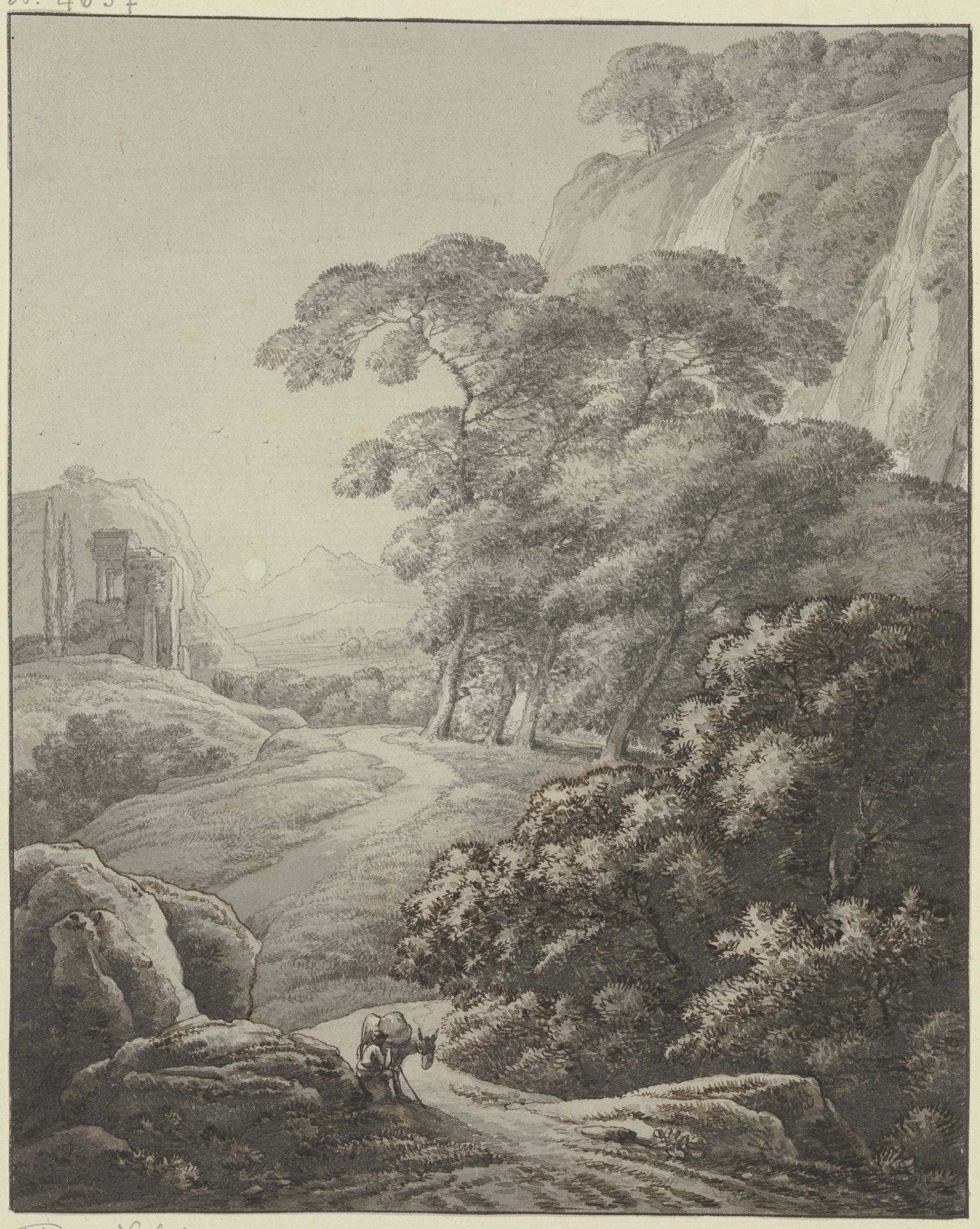 Gebirgslandschaft mit antiker Ruine by Franz Kobell