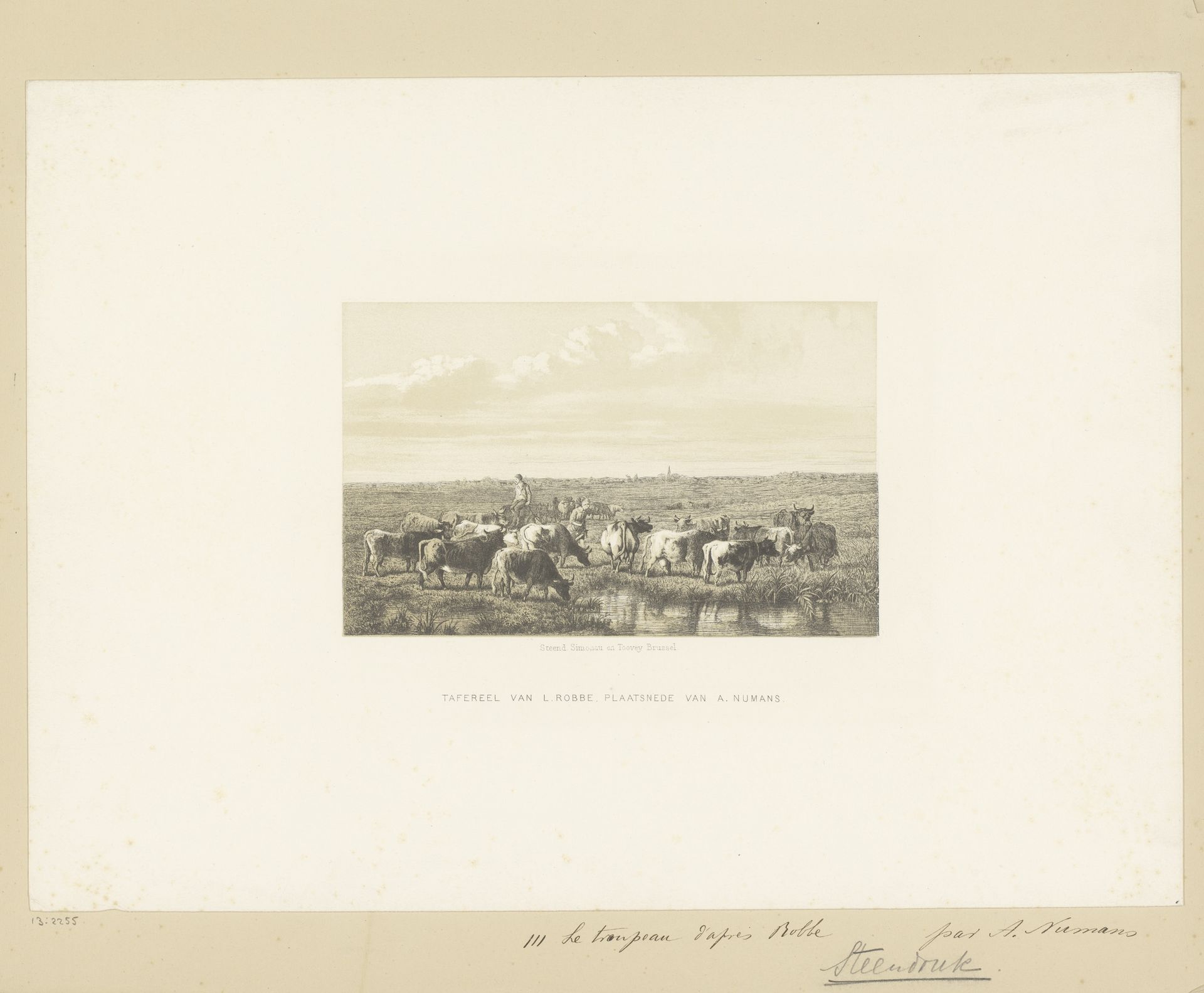 Herders met een kudde koeien in het landschap by Auguste Numans