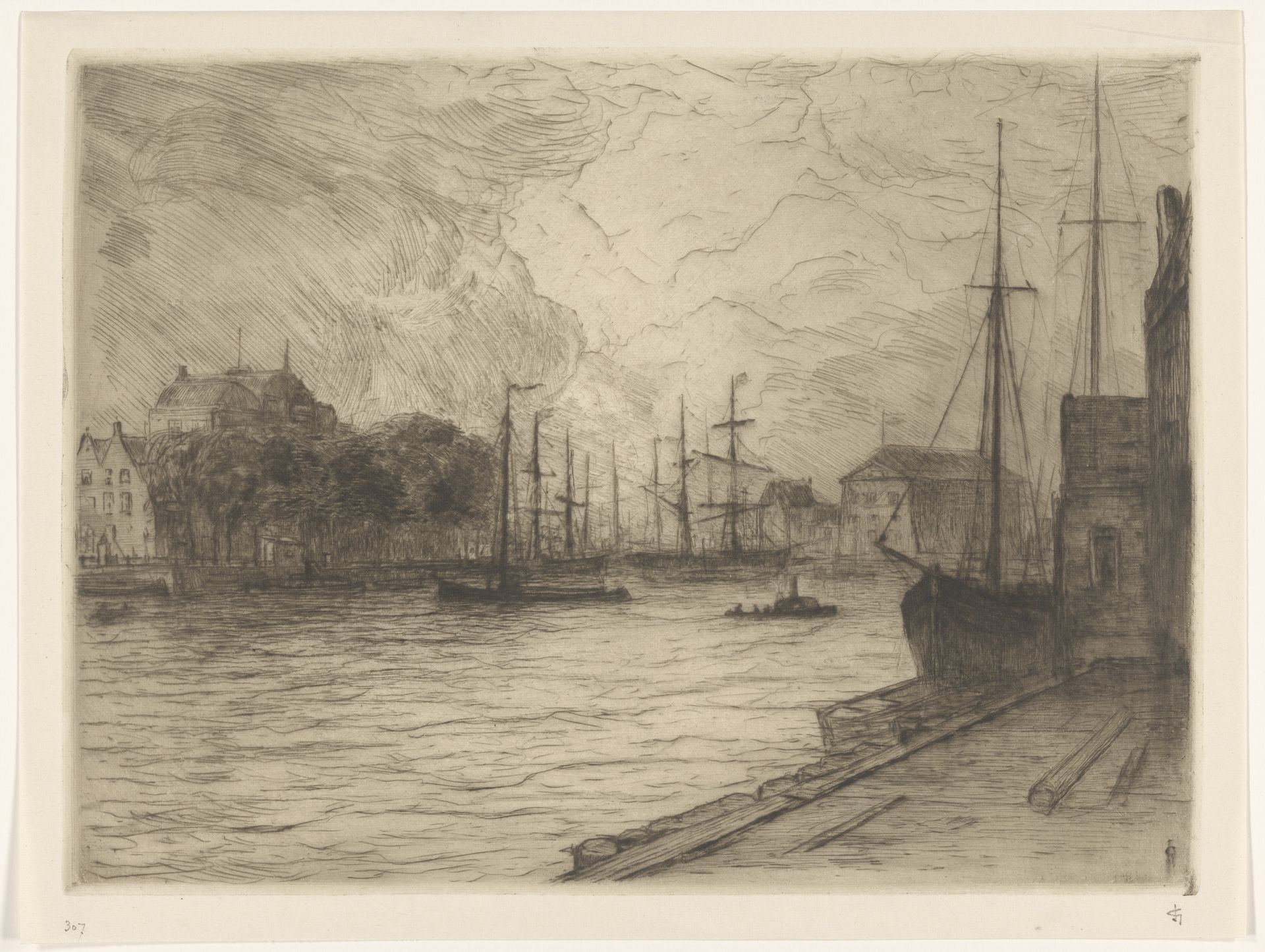 Havengezicht met stadhuis in Vlissingen by Carel Nicolaas Storm van 's-Gravesande