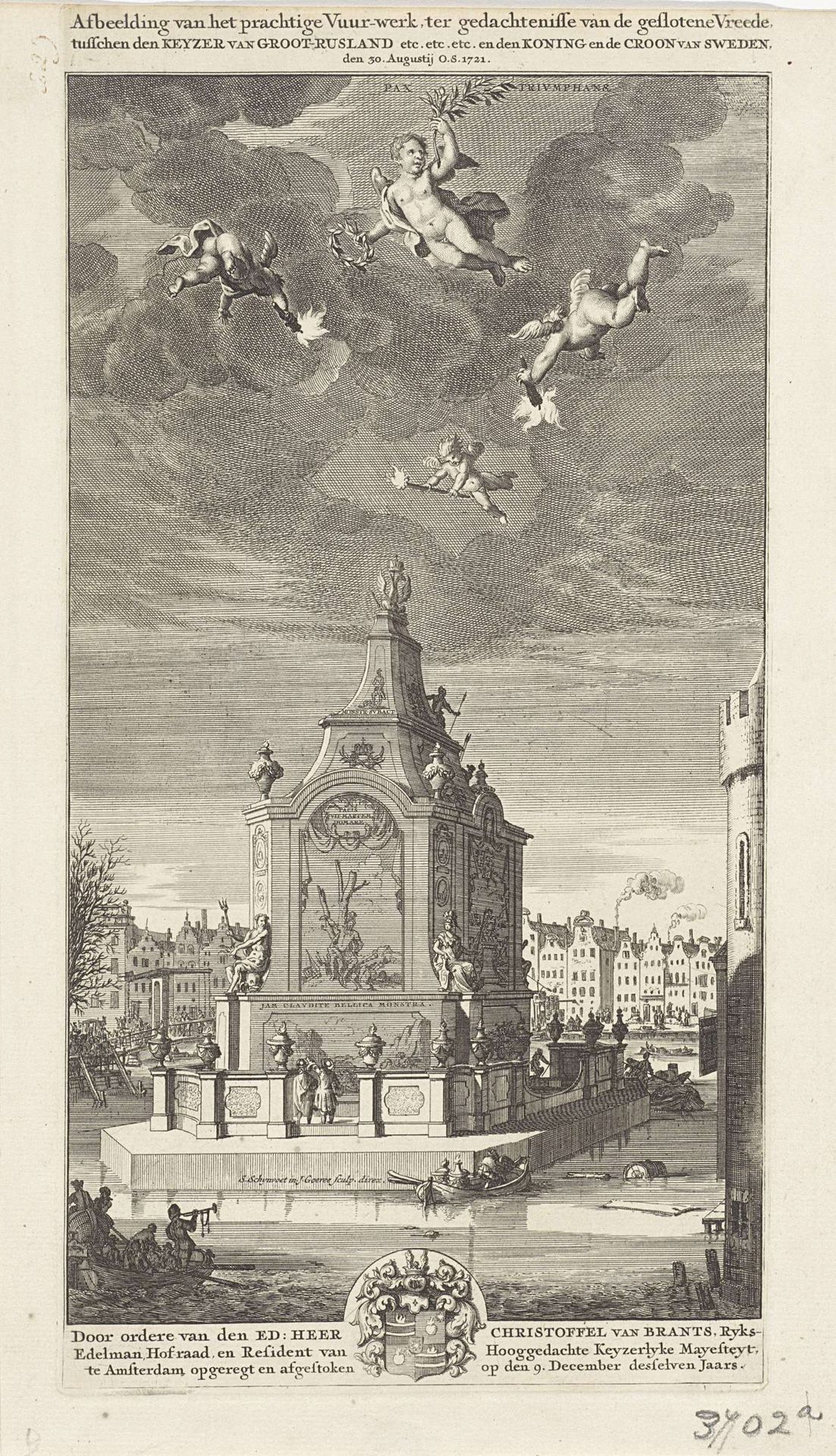 Tempel der Vrede voor het vuurwerk van 30 augustus 1721 by Jan Goeree